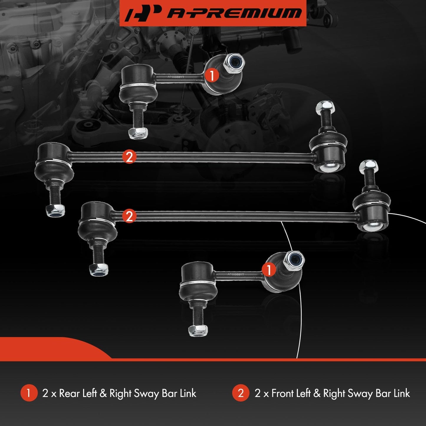 A-Premium Set of 4, Front & Rear Sway Bar Links Kit Stabilizer Bar Links Compatible with Mitsubishi Outlander (Sport & Outlander PHEV), Lancer, Eclipse Cross, Dodge Avenger, Caliber, Chrysler Sebring