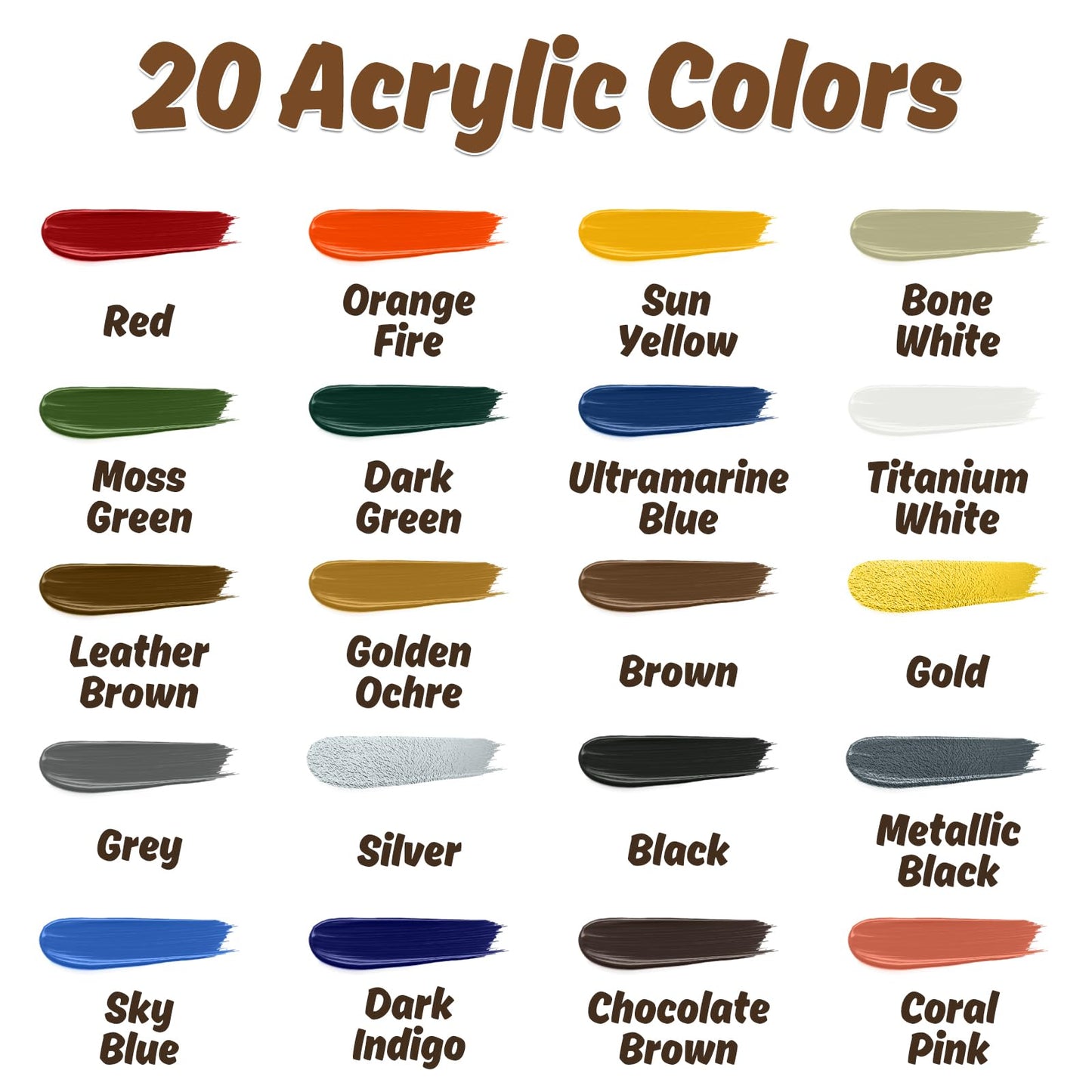 X ARTY HUB Model Paint Set - 20 Colours with 3 Brushes, Miniature Paints (Base/Skin Tones/Shadows/Metallics) for Airbrushing & Hand Painting, Acrylic paint for Models, Miniatures & Wargaming Props