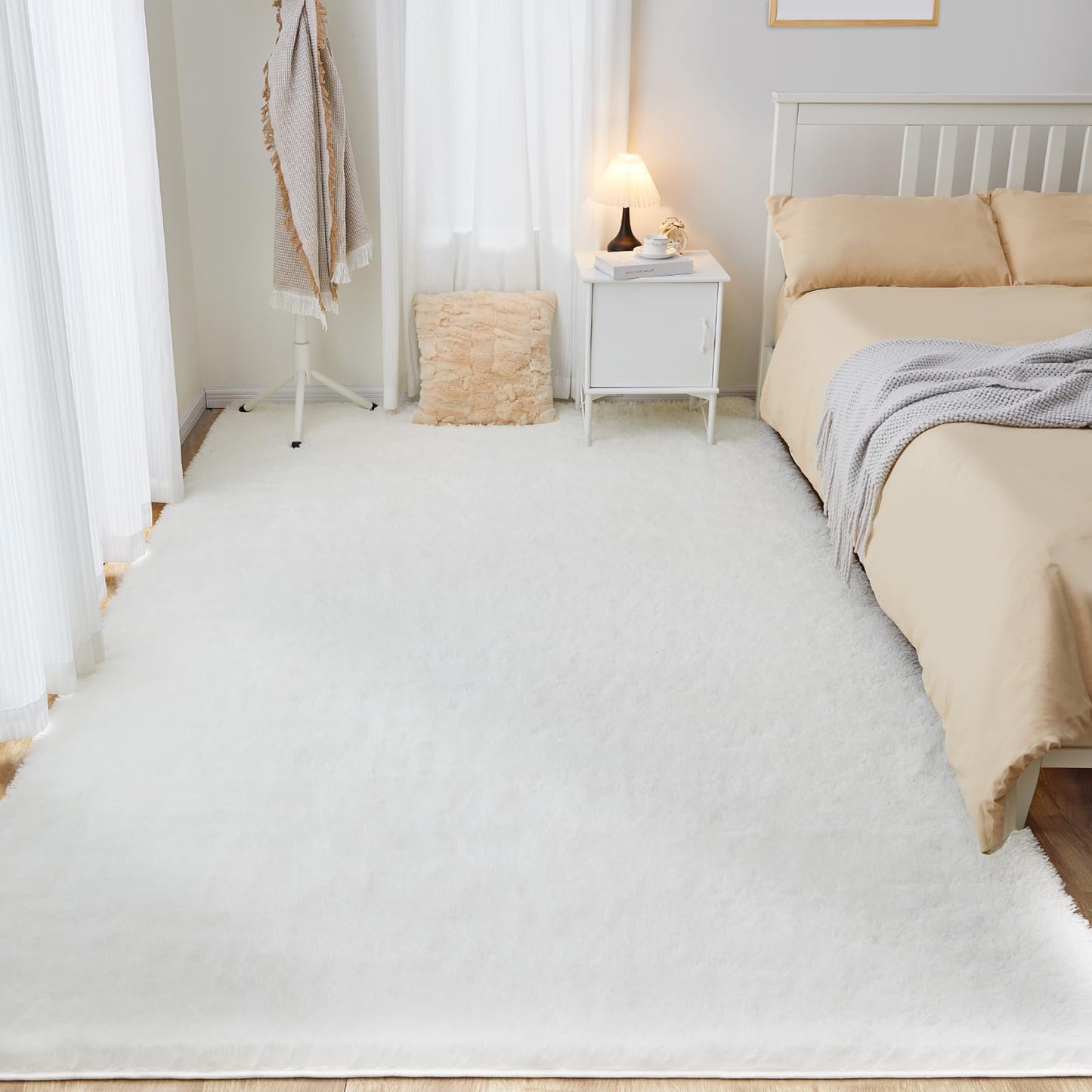 6x9 Large Area Rugs for Living Room Bedroom, Soft Fluffy Shaggy Rug, Indoor Washable Floor Carpet for Kids Girls and Boys, Dorms, Nursery Rooms, Home Decor Aesthetic, Solid White