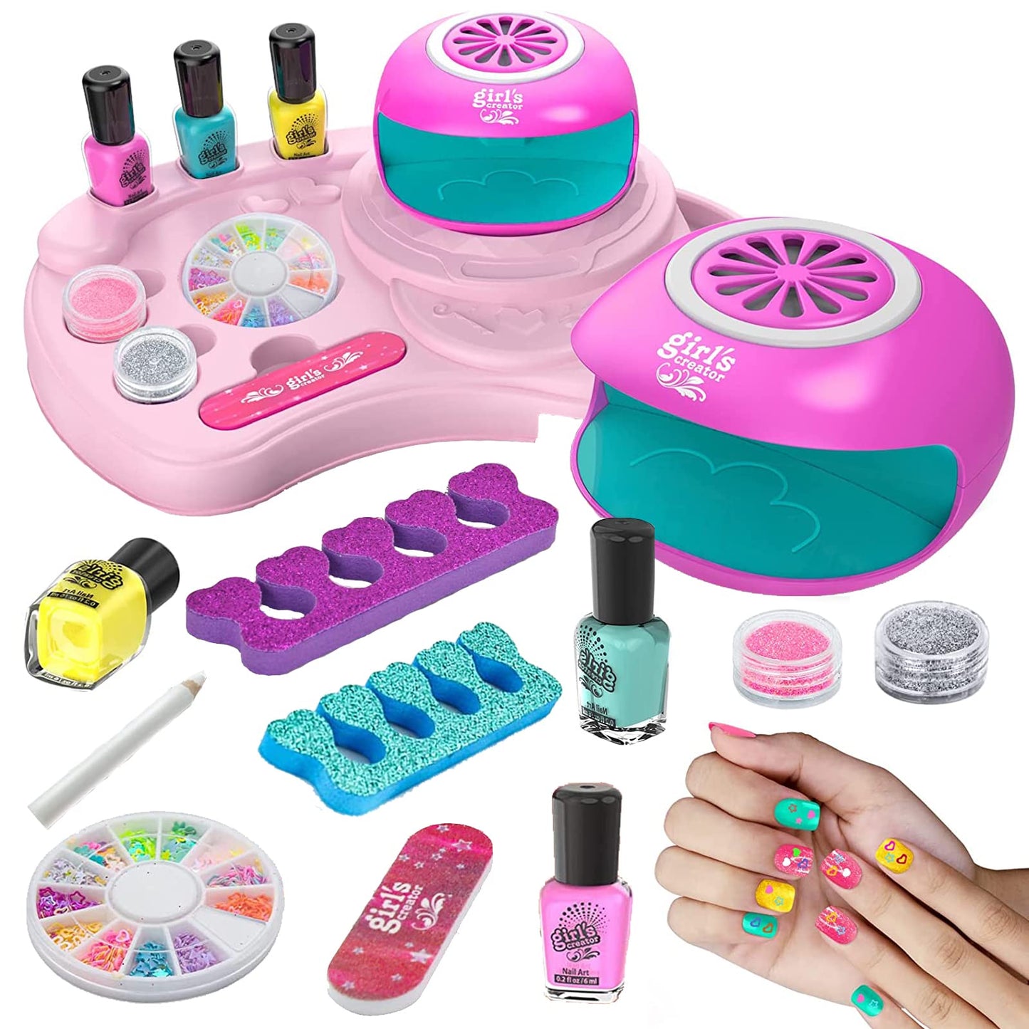 ZEAUBiM Nail Art Kit for Girls, Kids Nail Polish Play Set with Nail Dryer, Washable Make Up Sets for Girls, Nail Studio Decoration Birthday for Kids Age 6-12