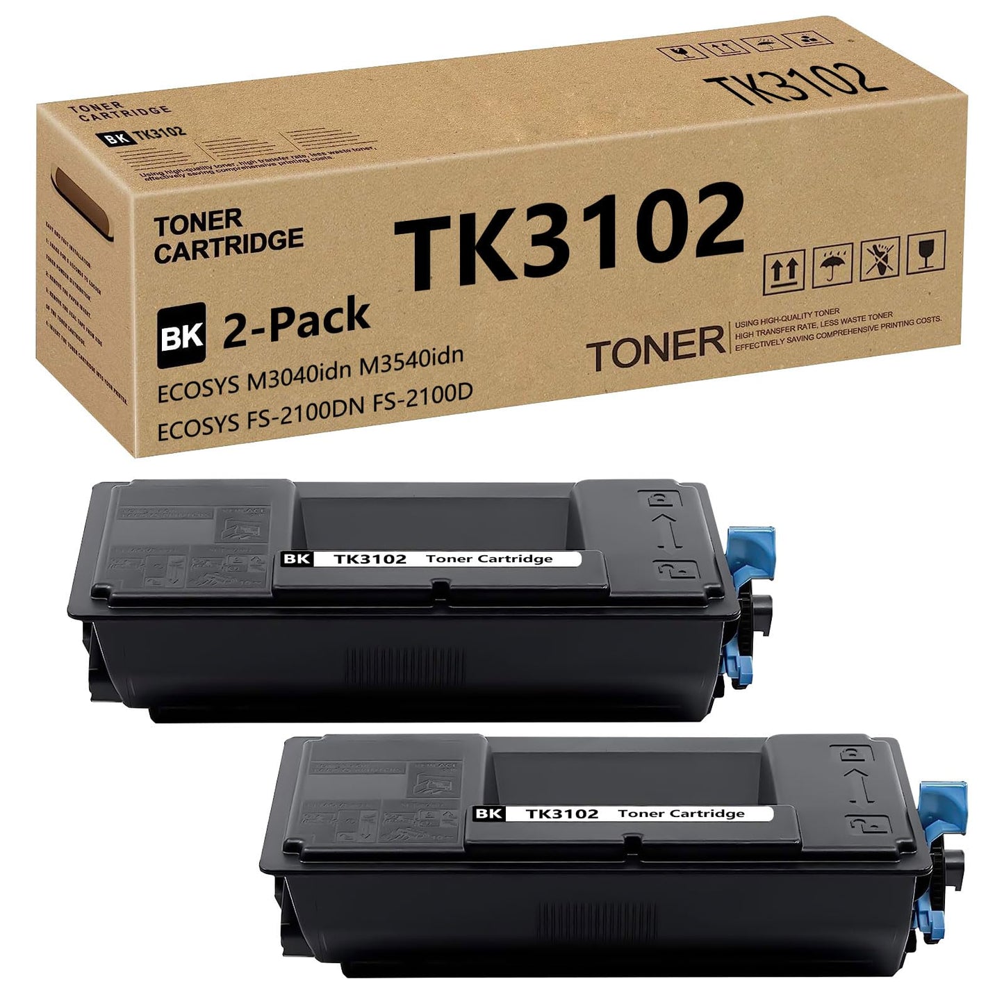 UEESLH TK3102 TK-3102 Toner Cartridge Compatible Replacement for Kyocera TK-3102 1T02MS0US0 Use for ECOSYS M3040idn M3540idn FS-2100DN FS-2100D 2 Pack