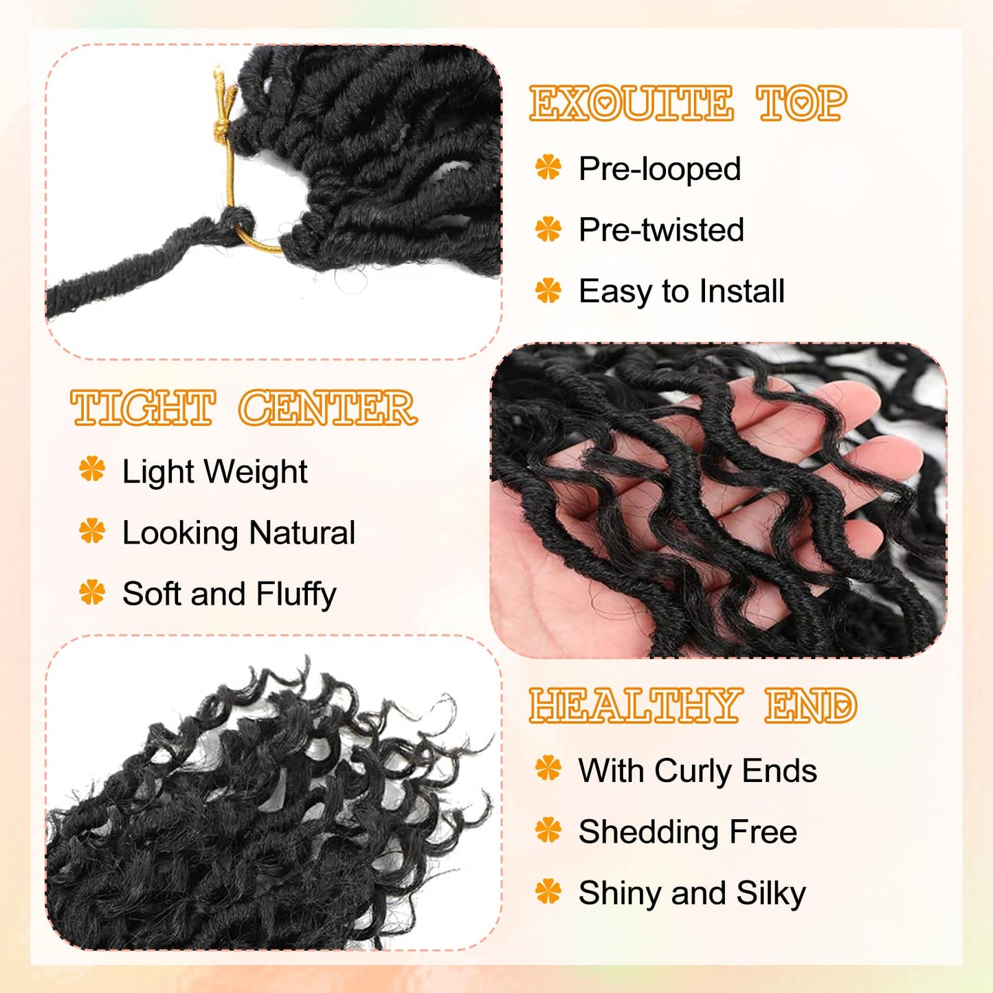 AMLUCKS 8 Packs Goddess Locs Crochet Hair Pre-Looped Boho Faux Locs Messy River Bohemian Crochet Hair for Black Women with Curly Ends (1B#, 18inch)