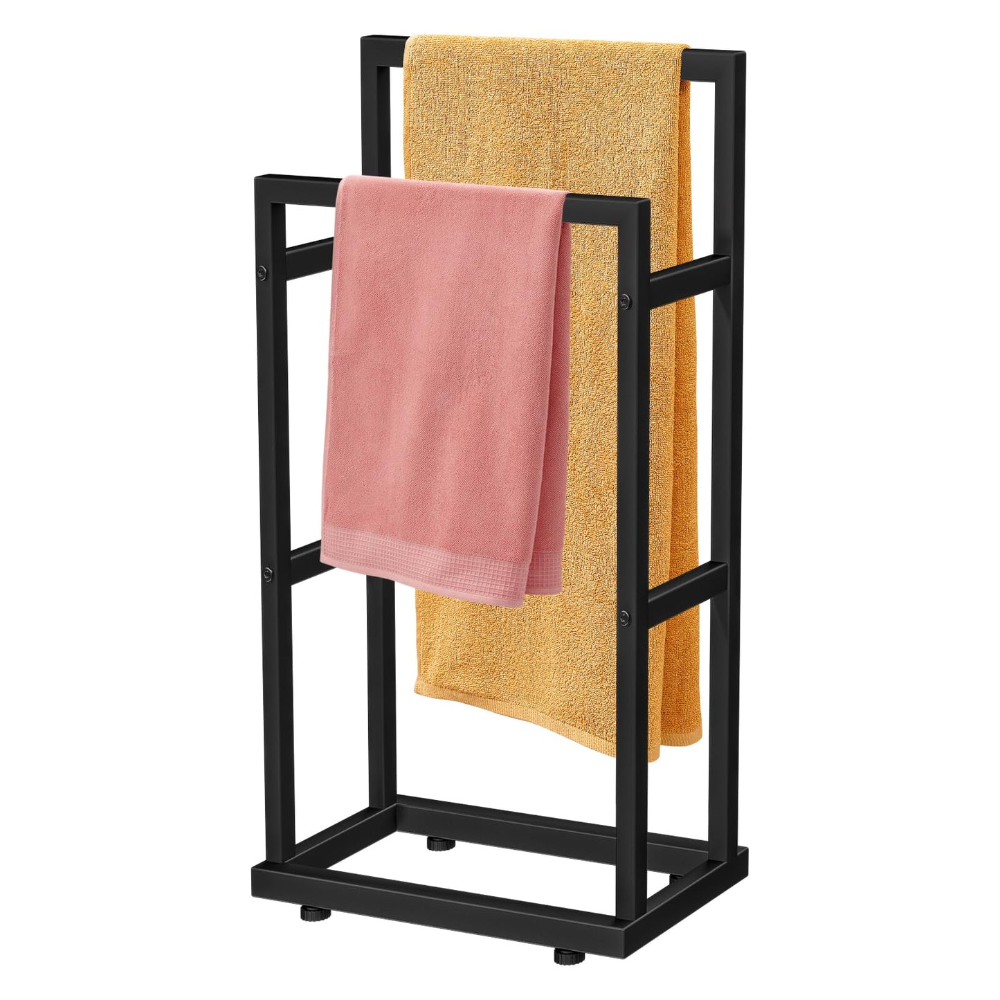Free Standing Towel Racks for Bathroom, 2 Tier 43" H Freestanding Towel Holder, Floor Towel Drying Rack for Hand Towel Matte Black