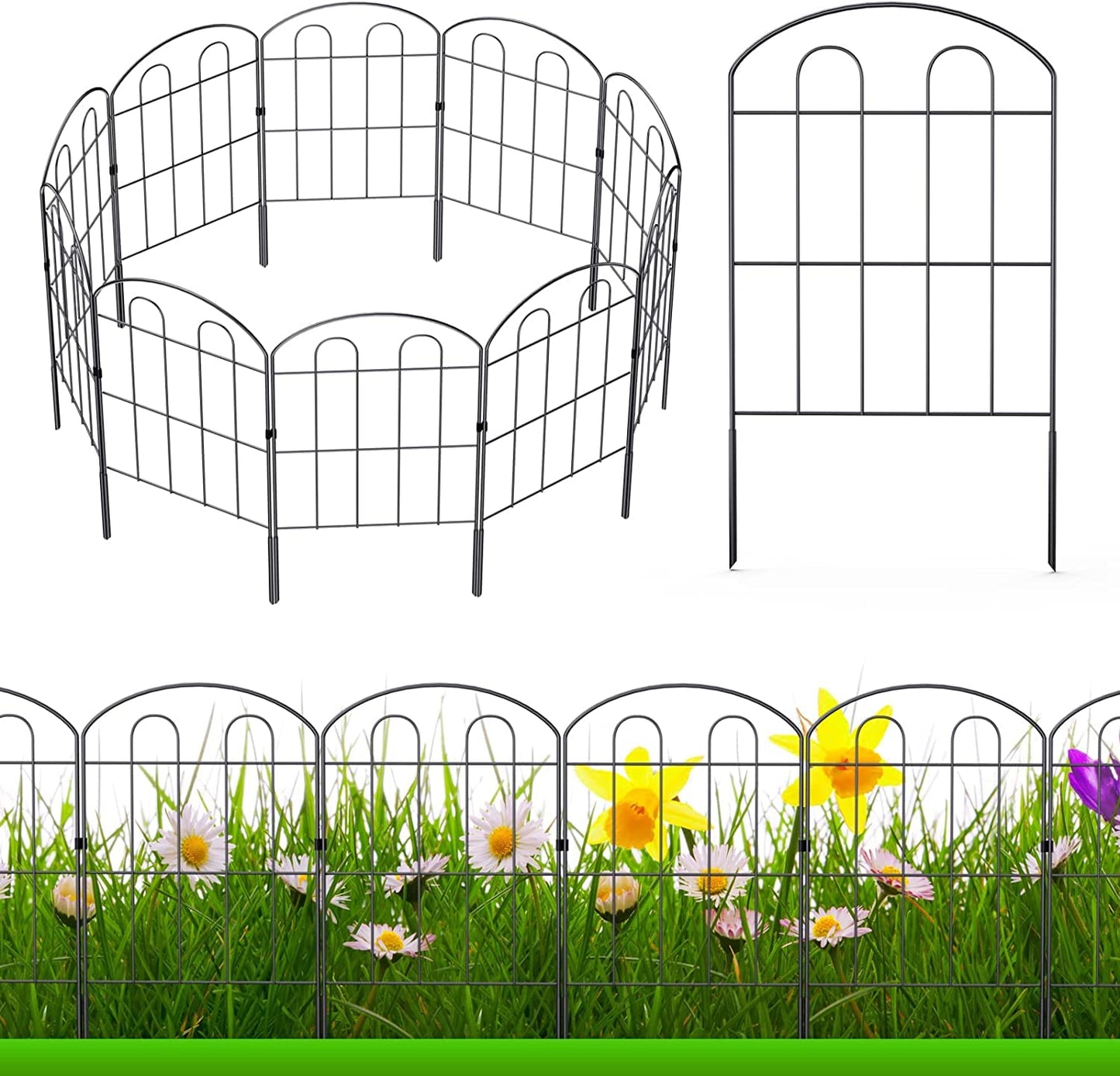 Decorative Garden Fence Outdoor 24in x 22ft Coated Metal RustProof Landscape Wrought Iron Wire Border Folding Patio Fences Flower Bed Fencing Animal Barrier Section Panels Decor Picket Edging