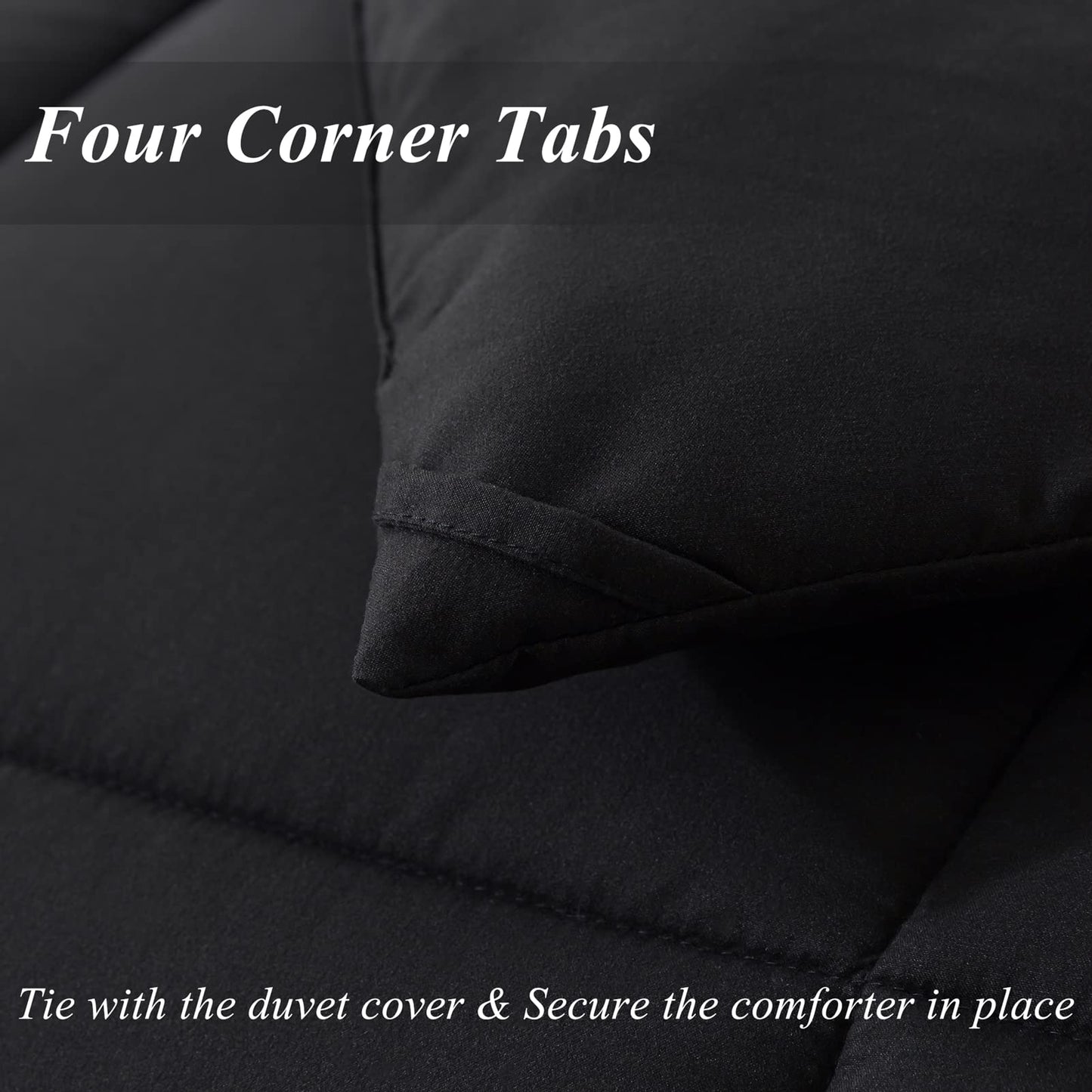 ELNIDO QUEEN All-Season Black Down Alternative Quilted Comforter- Corner Duvet Tabs-Machine Washable-Duvet Insert or Stand-Alone Lightweight Comforter-Queen Size(88×92 Inch)