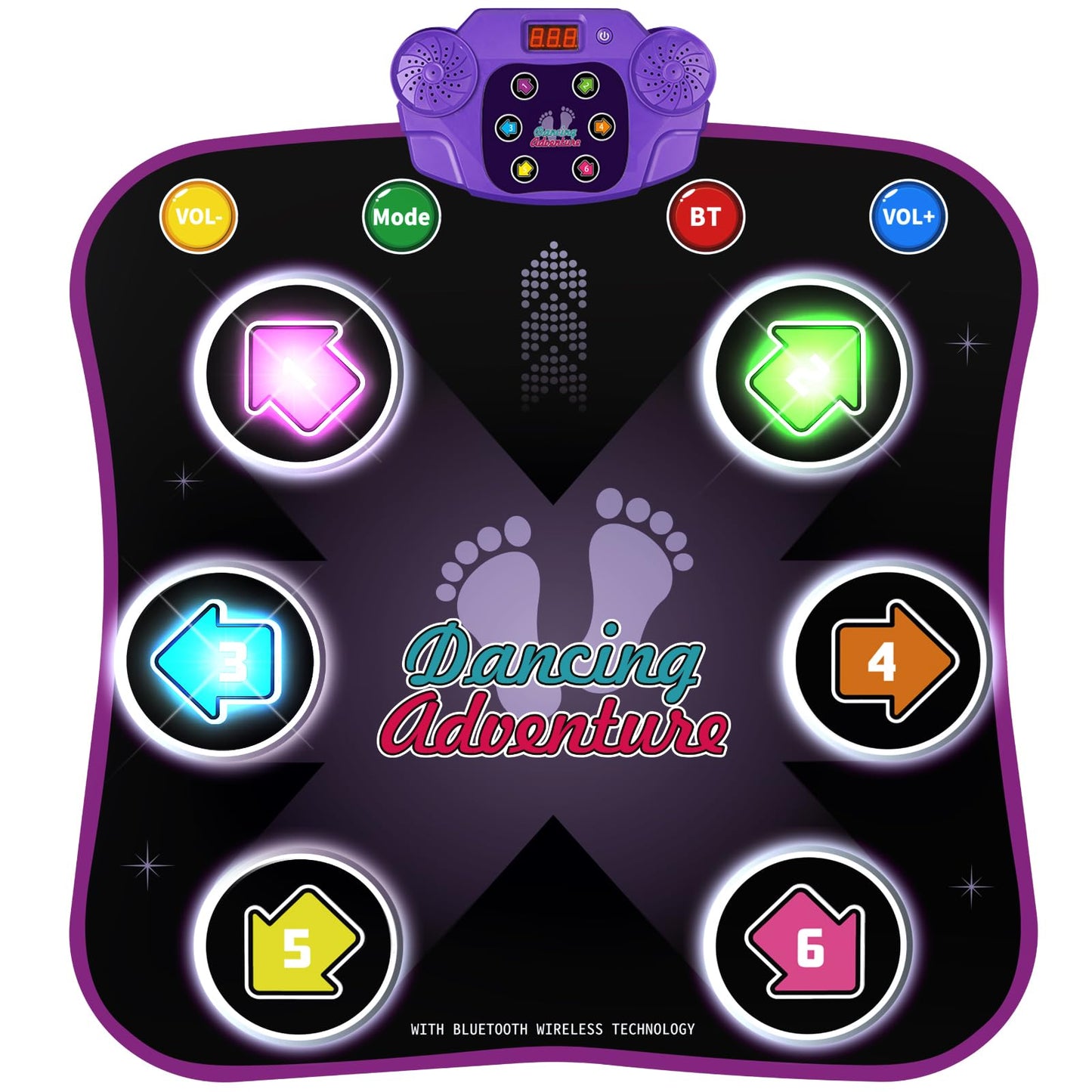 Flooyes Dance Mat Toys for 3-12 Year Old Kids, Electronic Dances Pad with Light-up 6-Button Wireless Bluetooth, Music Dance with 5 Game Modes, Birthday Toys Gifts for 3 4 5 6 7 8 9 10+ Year Old Girls