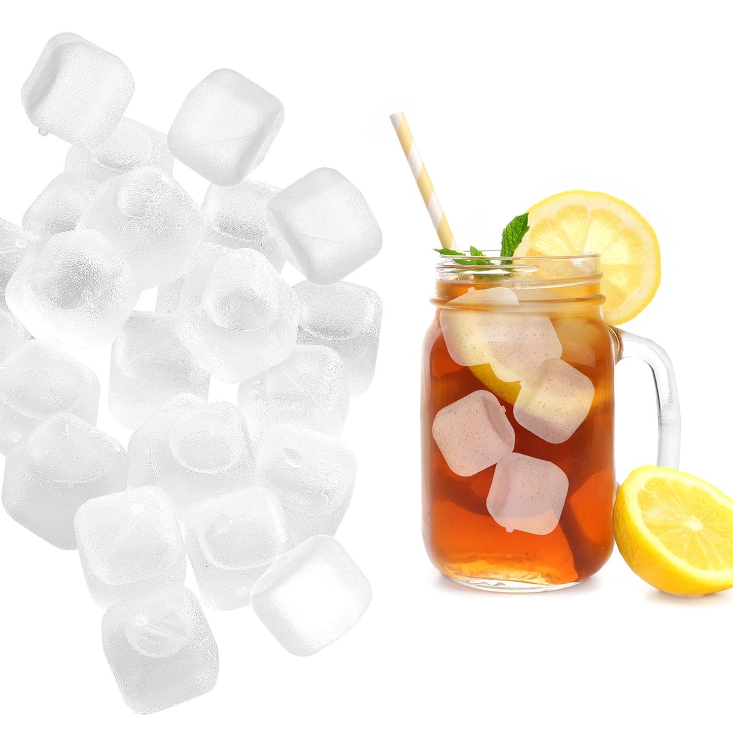 Reusable Ice Cubes for Drinks, 100 Pack Refreezable Plastic Ice Cubes BPA Free for Cocktails, Chills Drinks Without Diluting, Wine, Beer or Coffee Easy To Use
