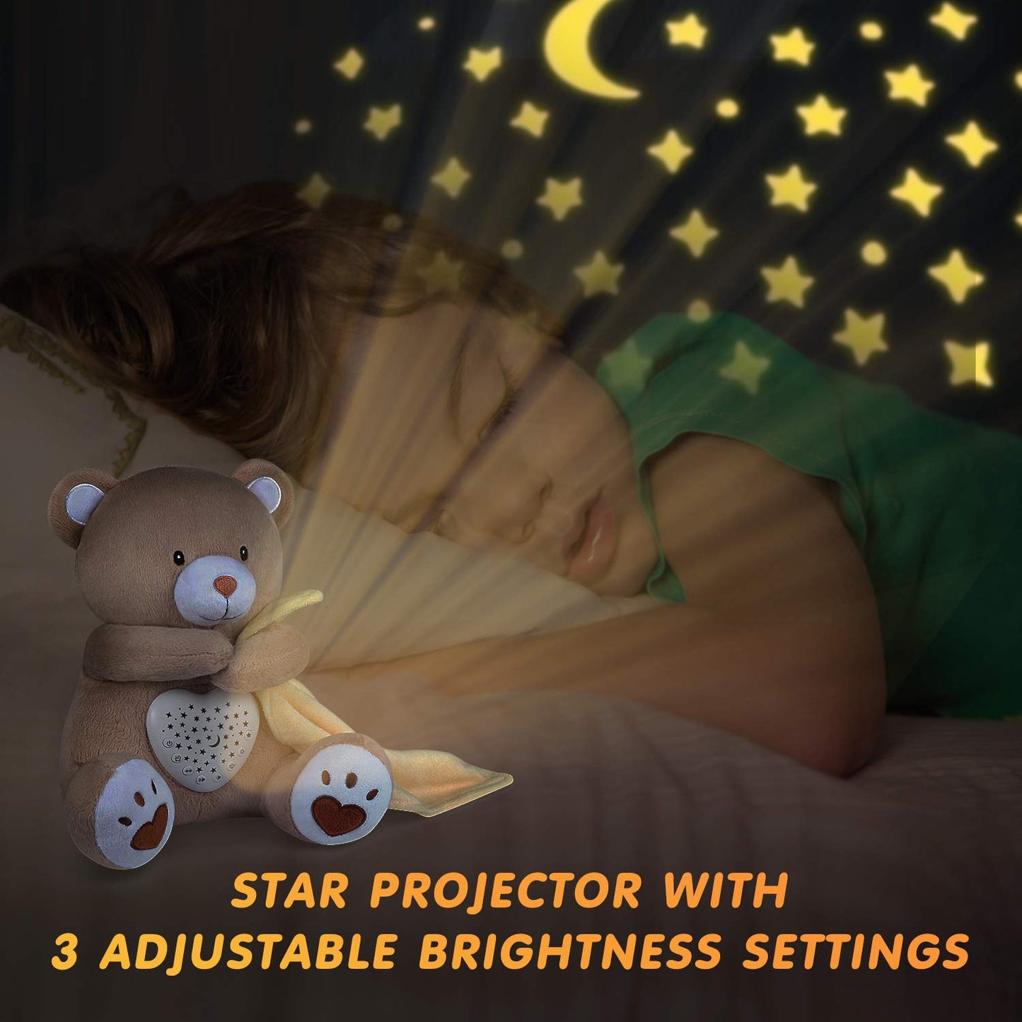 BEREST Rechargeable Sleep Soother Heartbeat Dreamy Bear, Baby Cry Sensor Lullabies & White Noise Machine, Nursery Decor Night Light Projector, Toddler Crib Sleeping Aid Baby Shower Gifts Teddy