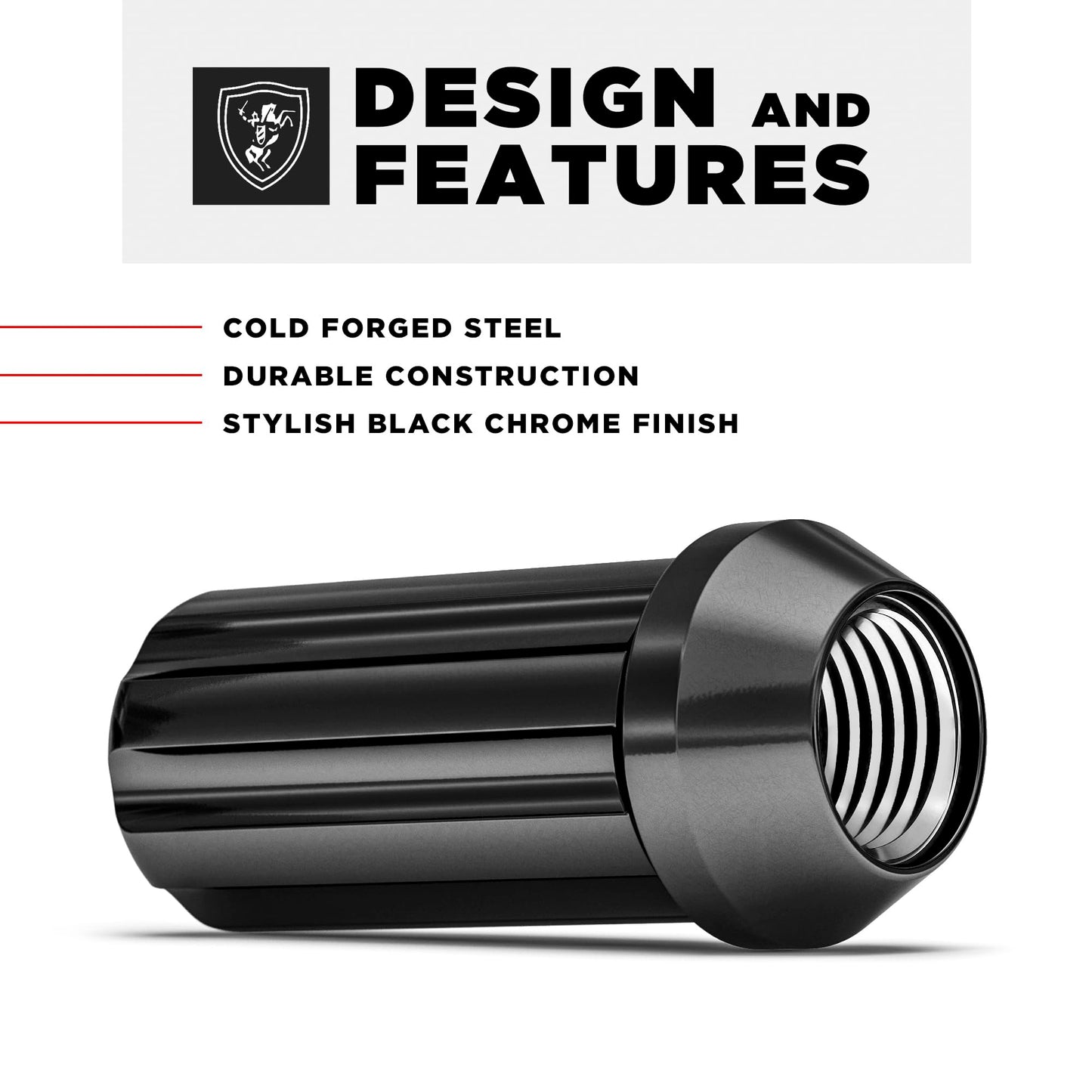 White Knight M14x1.50 (Black Chrome) Duplex 7 Spline Lug Nuts with Key (for Aftermarket Wheels), EZ Installation, Durable Carbon Steel with Stylish Black Chrome Finish, 3809LBK-24AM (24 Pack)