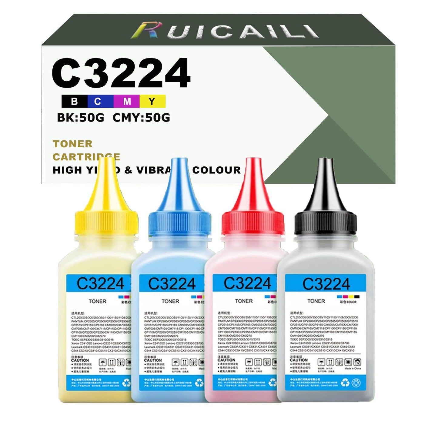 Universal Toner Powder Refill Black Cyan Magenta Yellow Compatible for Lexmark C3224 C3226 C3210K0 C3210C0 C3210M0 C3210Y0 Toner for C3224dw C3326dw C3426dw MC3224adwe,4 Pack