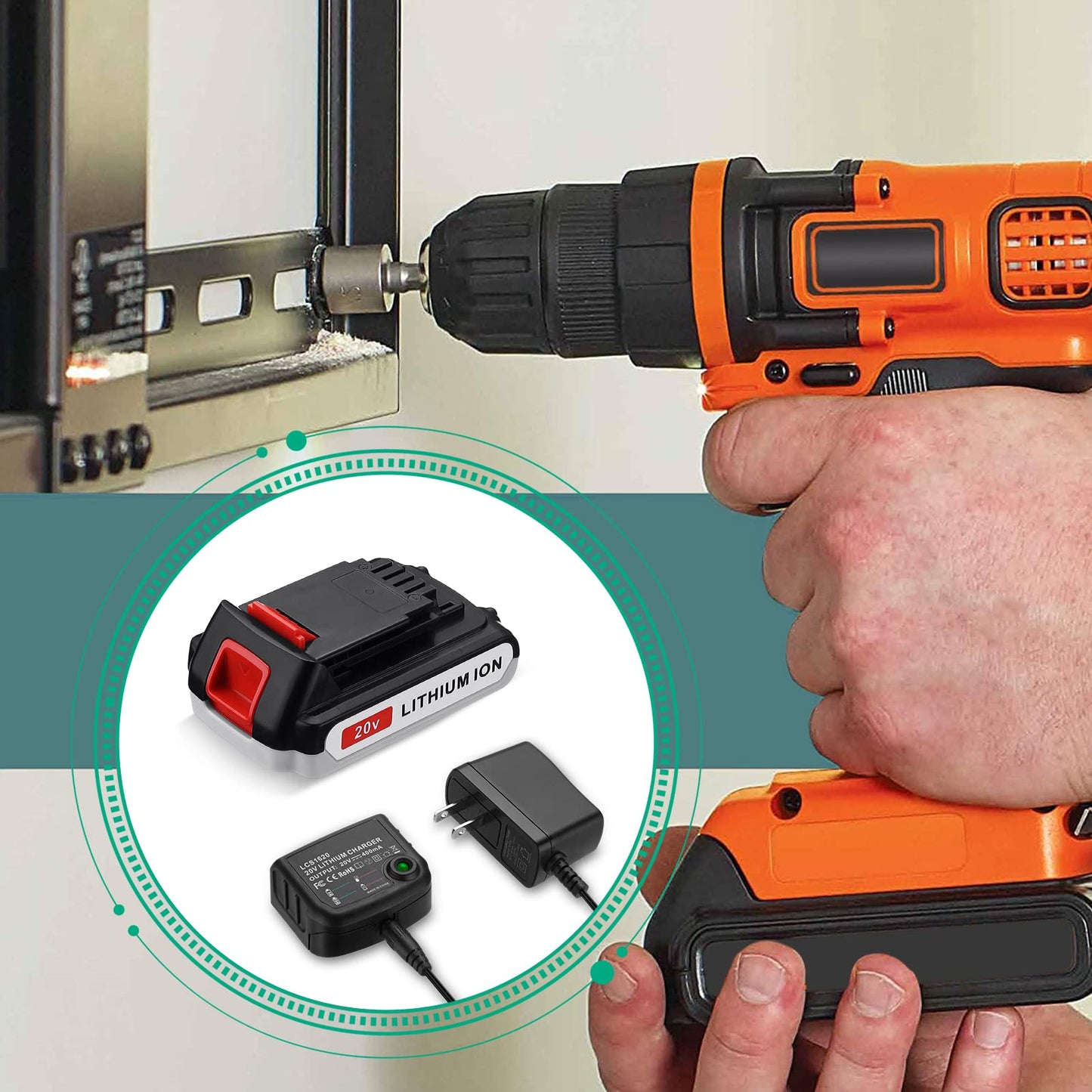 FirstPower 3000mAh 20V Battery and Charger Compatible with Black and Decker 20V Tools Replace for LBXR20 LBXR20-OPE LB20 LBX20 LBX4020 Battery and LCS1620 20V Battery Charger
