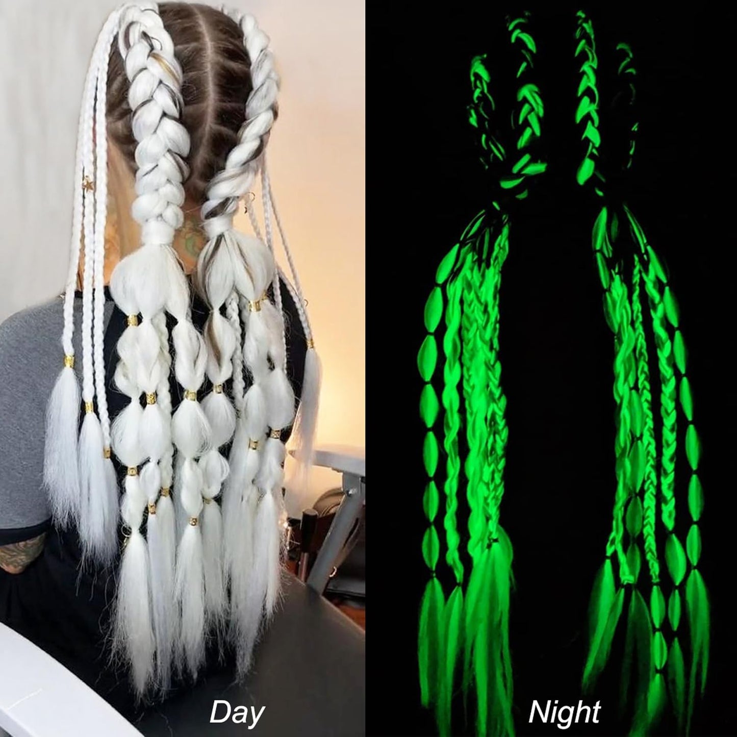 White Braiding Hair Kanekalon Braid Hair Glow in the Dark Hair Extensions 5pcs 24inch White Jumbo Braiding Hair Glowing Braiding Hair