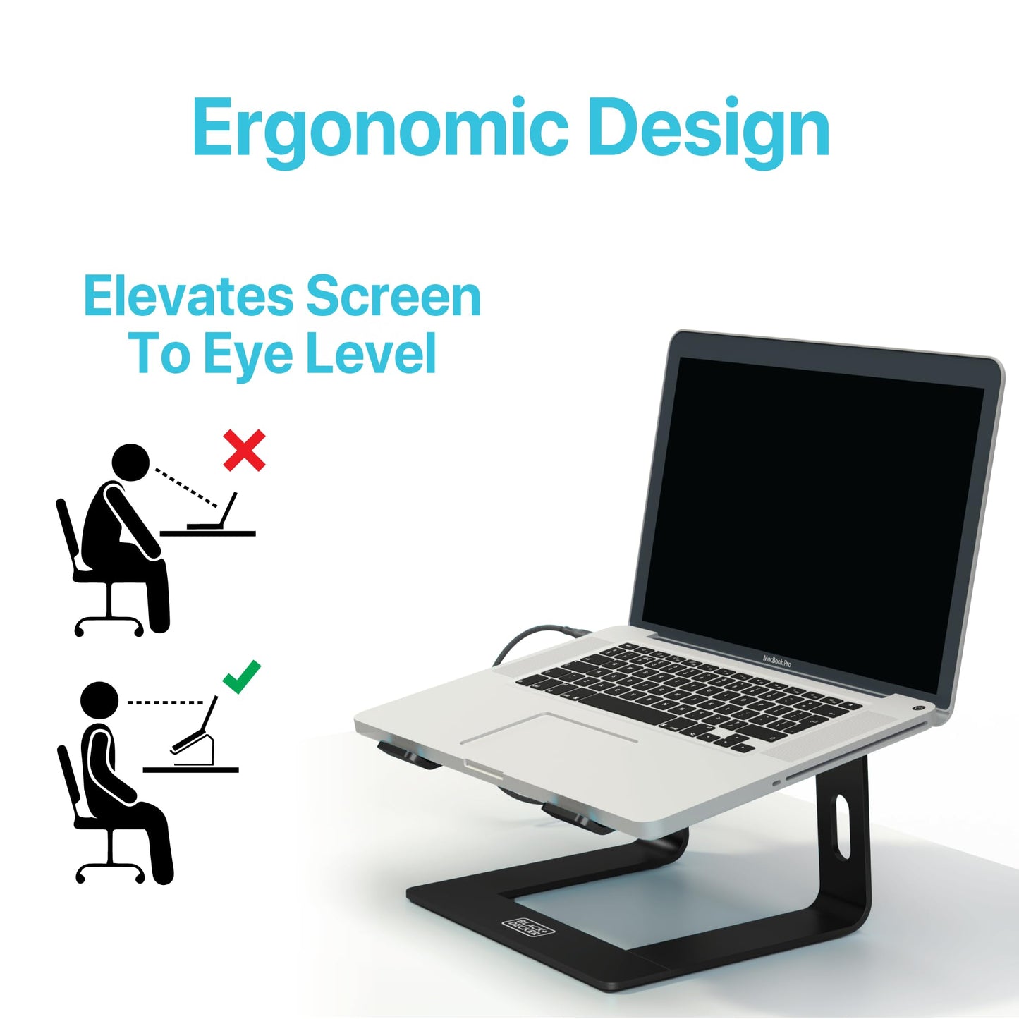 BLACK+DECKER Laptop Stand for Desk - Ergonomic Laptop Stand for Desk - Laptop Riser Compatible with MacBook Notebook Computer - Laptop Holder Computer Stand - Laptop Accessories