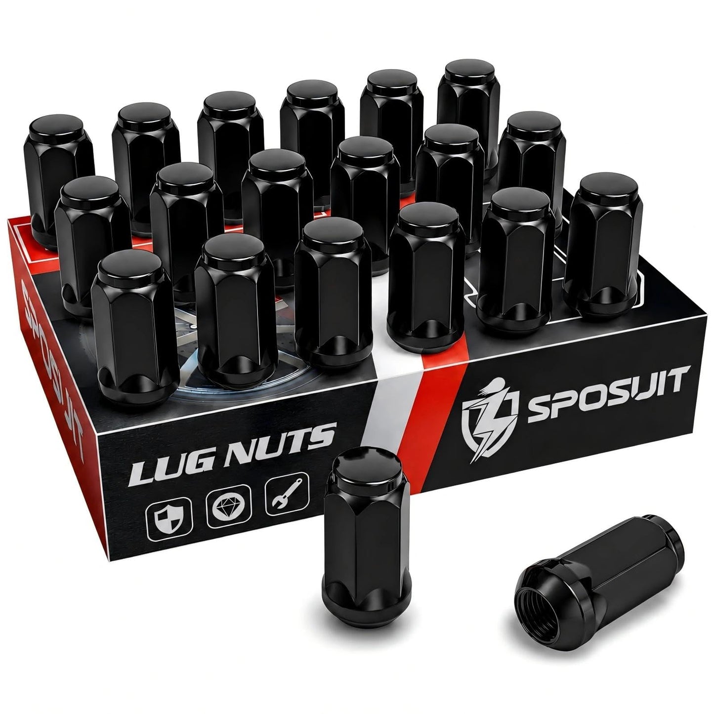 Sposuit M14x1.5 Lug Nuts - Replacement for 2005-2024 Dodge Charger, 2008-2023 Challenger, 2011-2024 Durango, 2004-2009 Magnum - Closed End Black Lug Nut(20 Pcs)