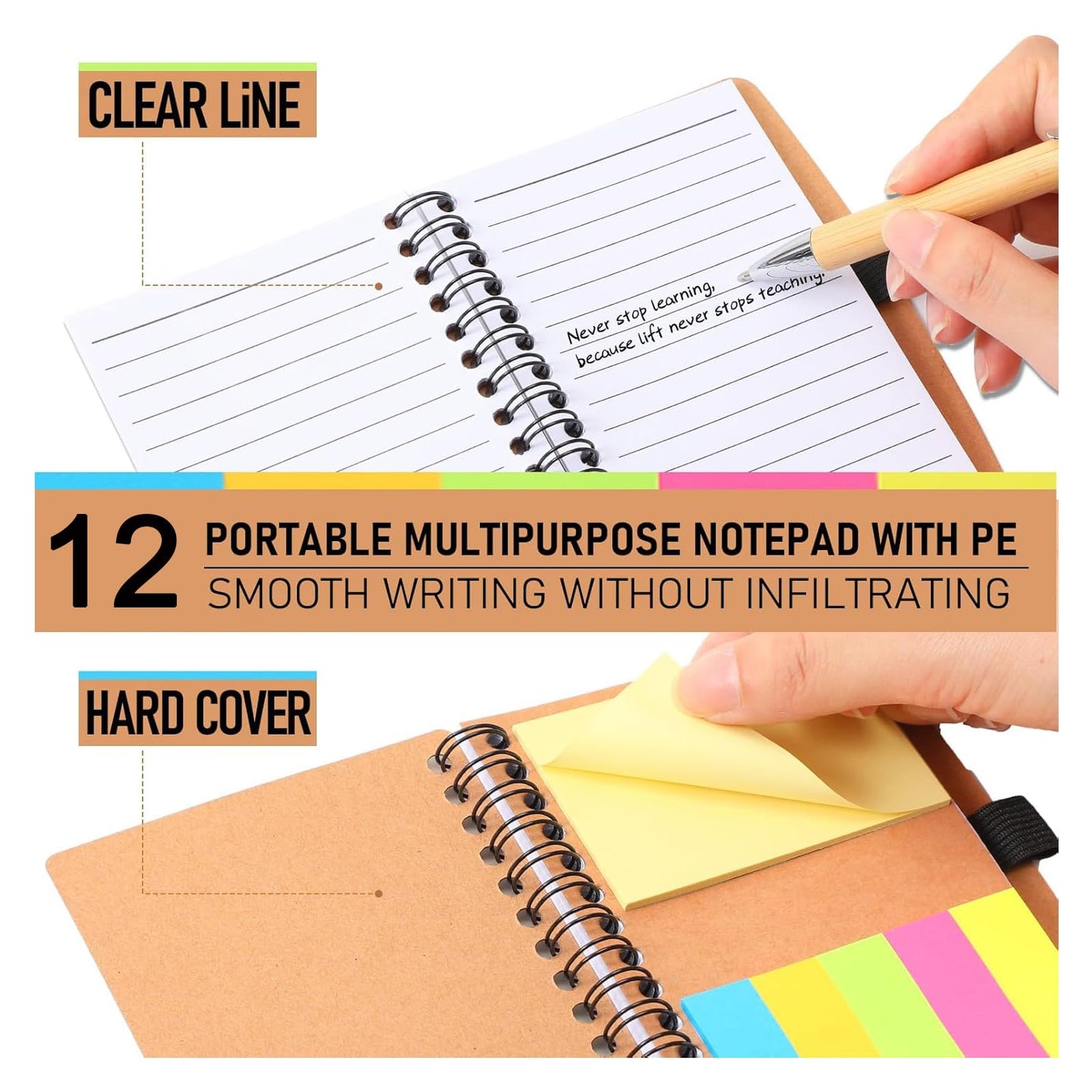 12 Sets Employee Appreciation Inspirational Spiral Notebook Journal with Sticky Note Notepad Motivational Bamboo Ballpoint Pen Bulk for Nurse Teacher Student Coworker Thank You Present