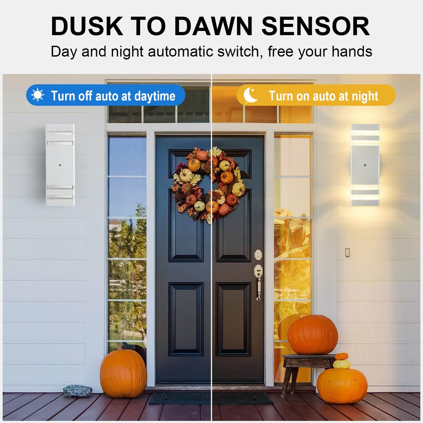 TEBLAMPUE Dusk to Dawn Outdoor Wall Lights 2 Pack, White Up and Down Exterior Wall Light Fixture Outdoor Lights for House Hallway Garage Entryway