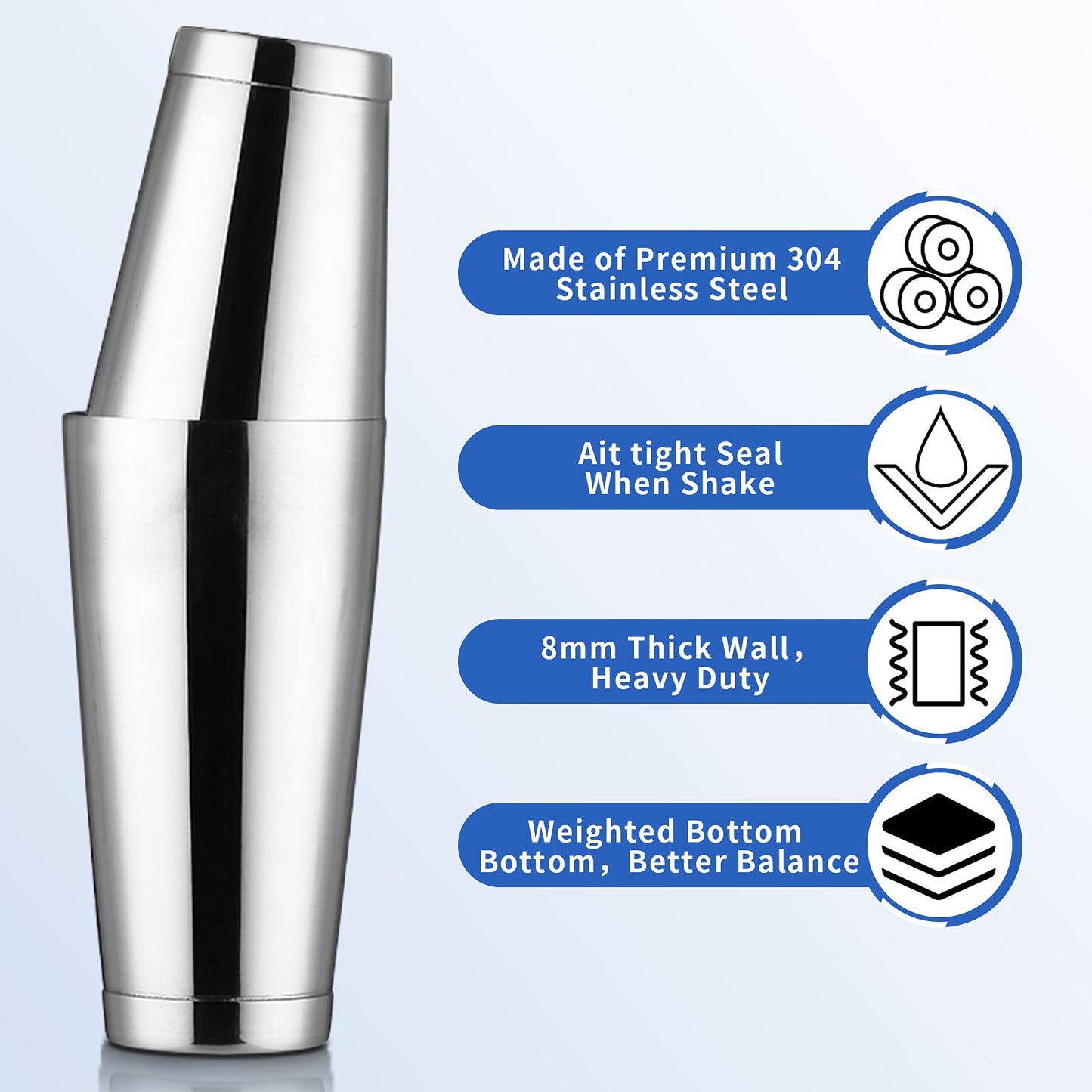 YooYuuk 5pcs Flair Bartender Kit, 2 Flair Bottles (25oz/750ml), 1 Boston Shaker (18/28oz), Practice & Performance Bottle, Silver, PVC & Stainless Steel