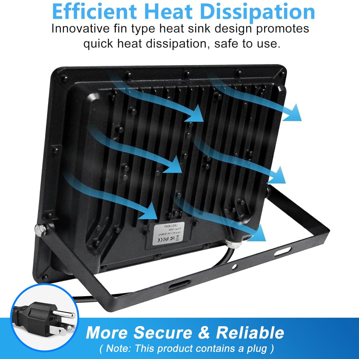 100W LED Flood Light Outdoor, 2 Pack 10000LM Super Bright LED Work Light with Plug, 6500K Daylight White Flood Lights Outdoor, IP66 Waterproof Exterior Floodlight for Garage, Yard, Lawn, Garden