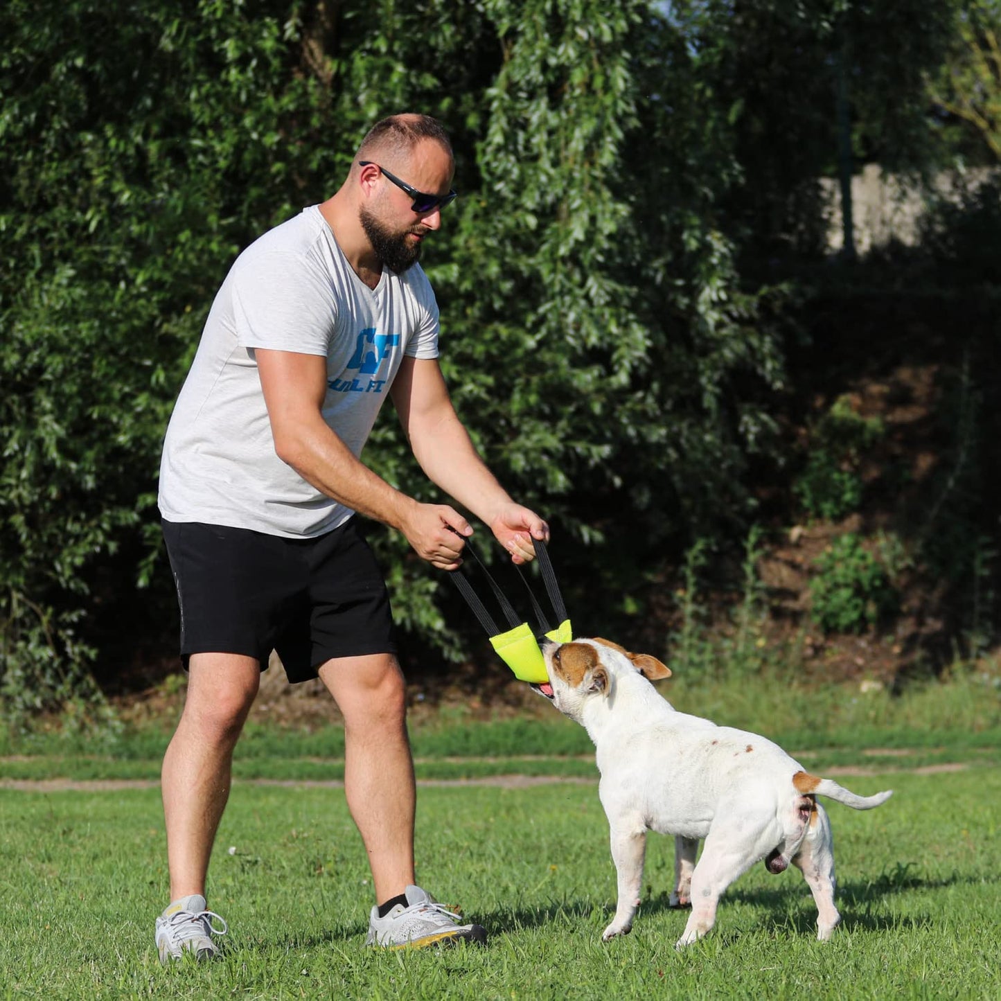 Bungee Dog Bite Tug Toy with 2 Strong Handles - Made of Durable & Tear-Resistant Fire Hose - Perfect for Tug of War, Fetch & Puppy K9 Training - Ideal Pull Toy for Medium to Large Dogs, Yellow