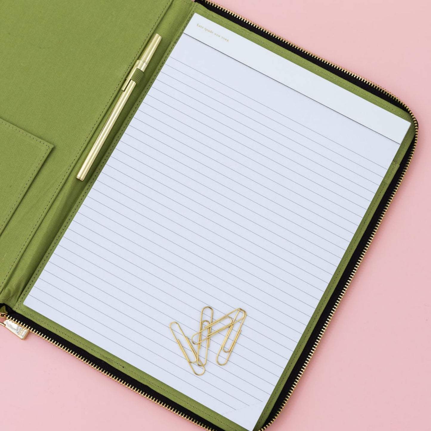 Kate Spade New York 13.25" x 9.5" Faux Leather Notepad Zip Folio with Interior Pocket, Legal Pad, Gold Zipper Close, and Pen Loop, Painterly Blooms
