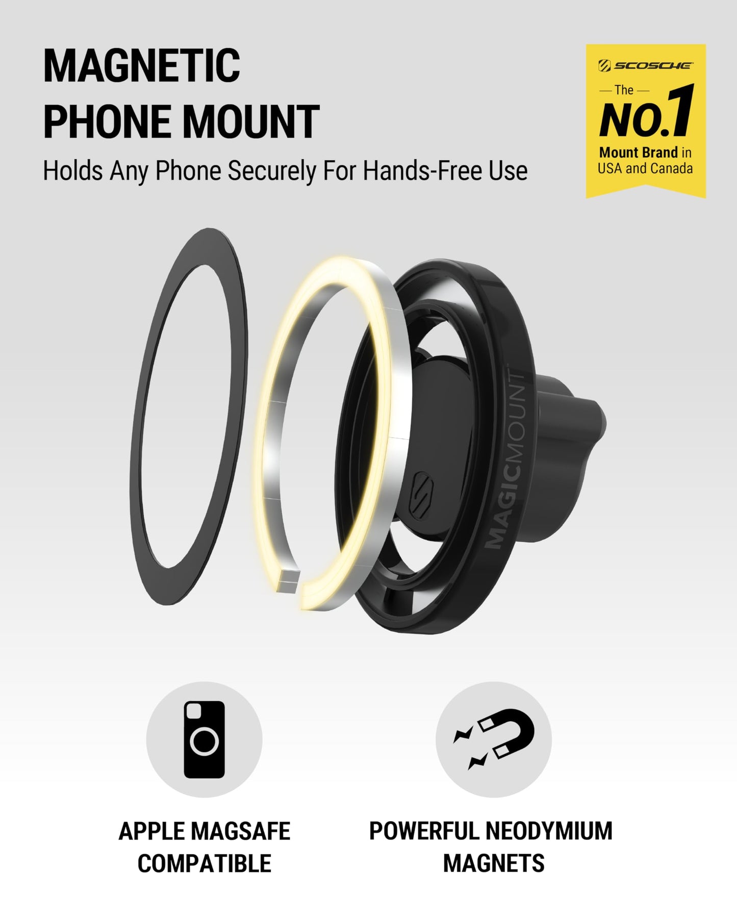 Scosche SMS1CD MagSafe CD Slot Phone Mount, Adjustable Magnetic Cell Phone Holder for Car CD Player, Compatible with iPhone 16 15 14 13 12 Pro Max Mini Plus, Mag Safe Case & More with MagSafe Ring