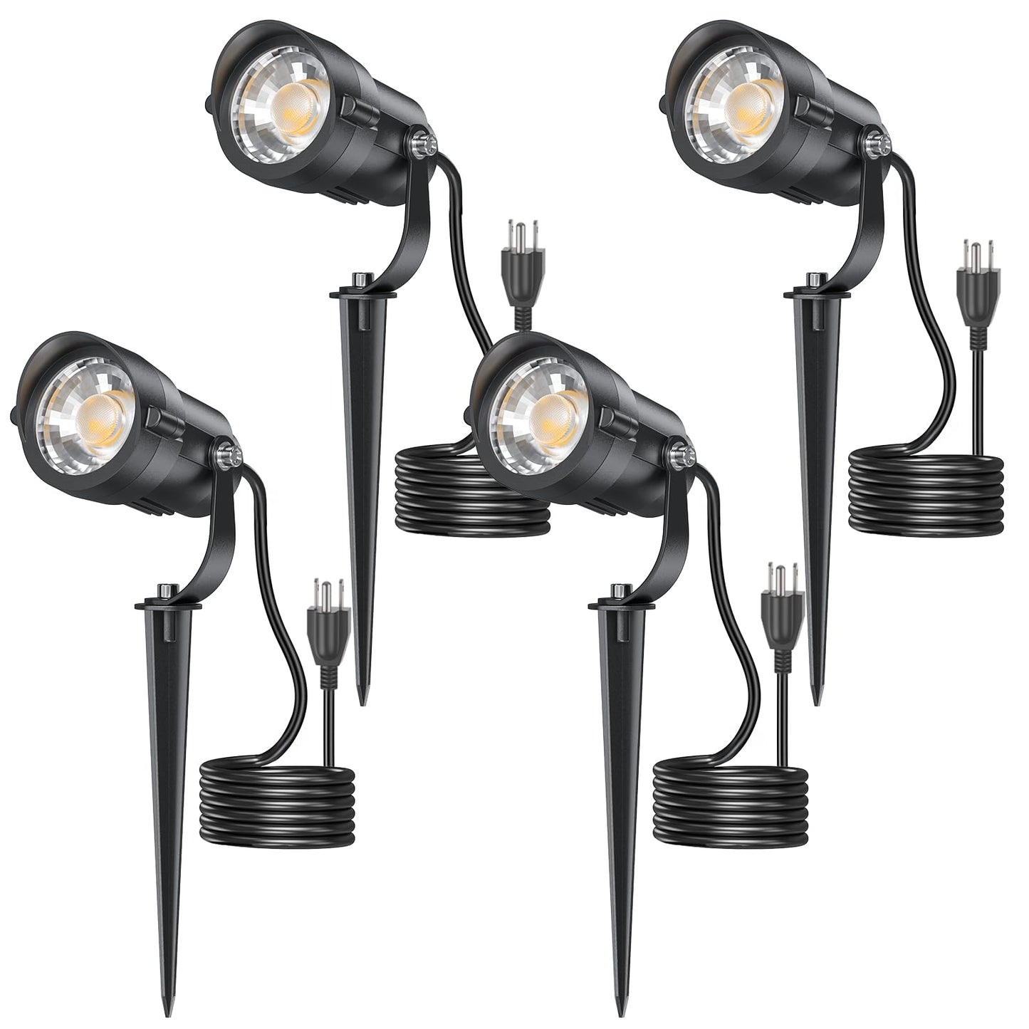 HIBOITEC 12W Landscape Lights IP65 Waterproof LED Outdoor Spotlight with US 3-Plug Cord,270° Adjustable Angle Landscape Lights for Garden, Yard, Lawn White Light 4 Pack
