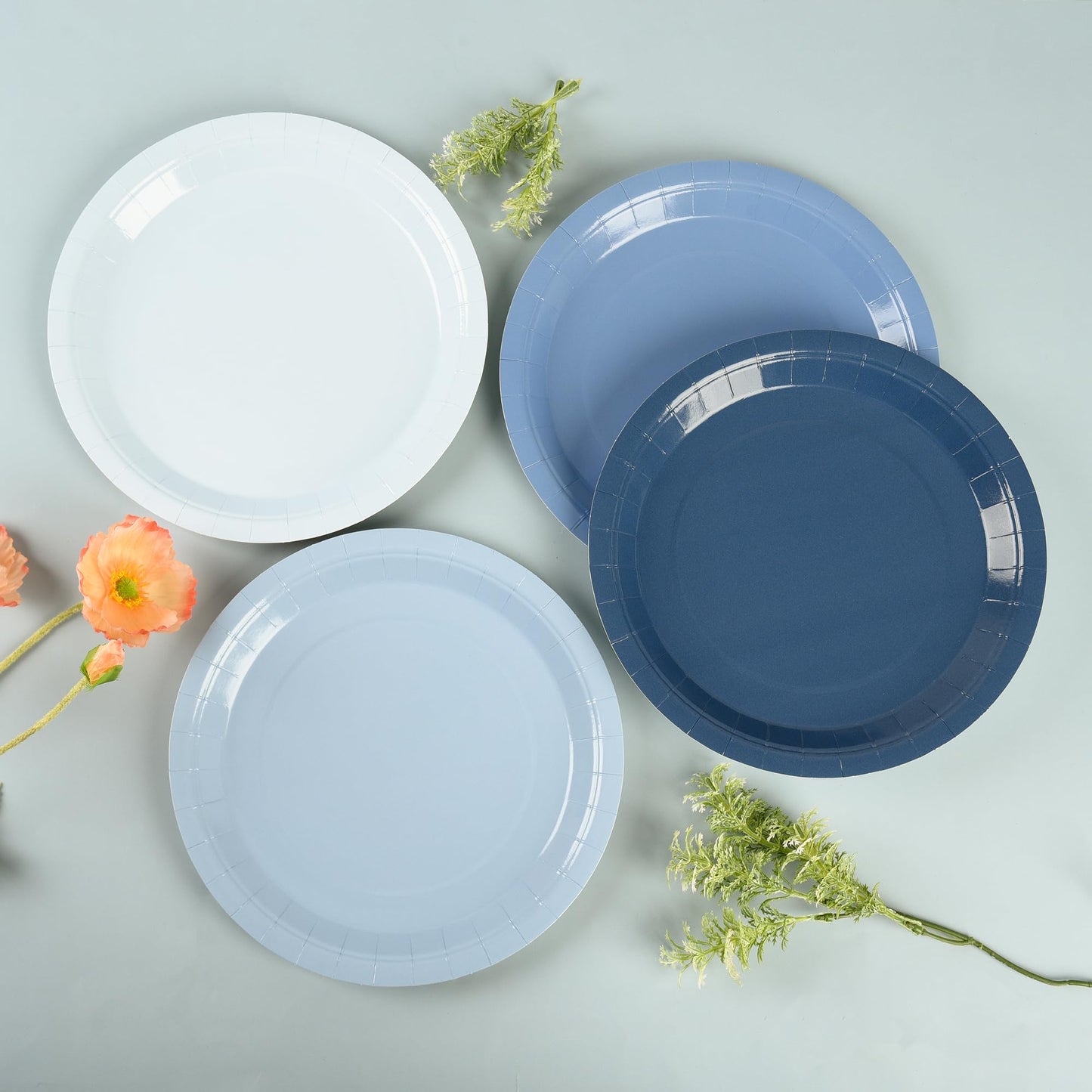 AimFun 48Pcs Dusty Blue Paper Plates Gradient Blue Party Plates 9 Inch Disposable Pastel Birthday Plates Round Dinner Dessert Plates for Wedding Baby Bridal Shower Party Supplies Tableware Decor