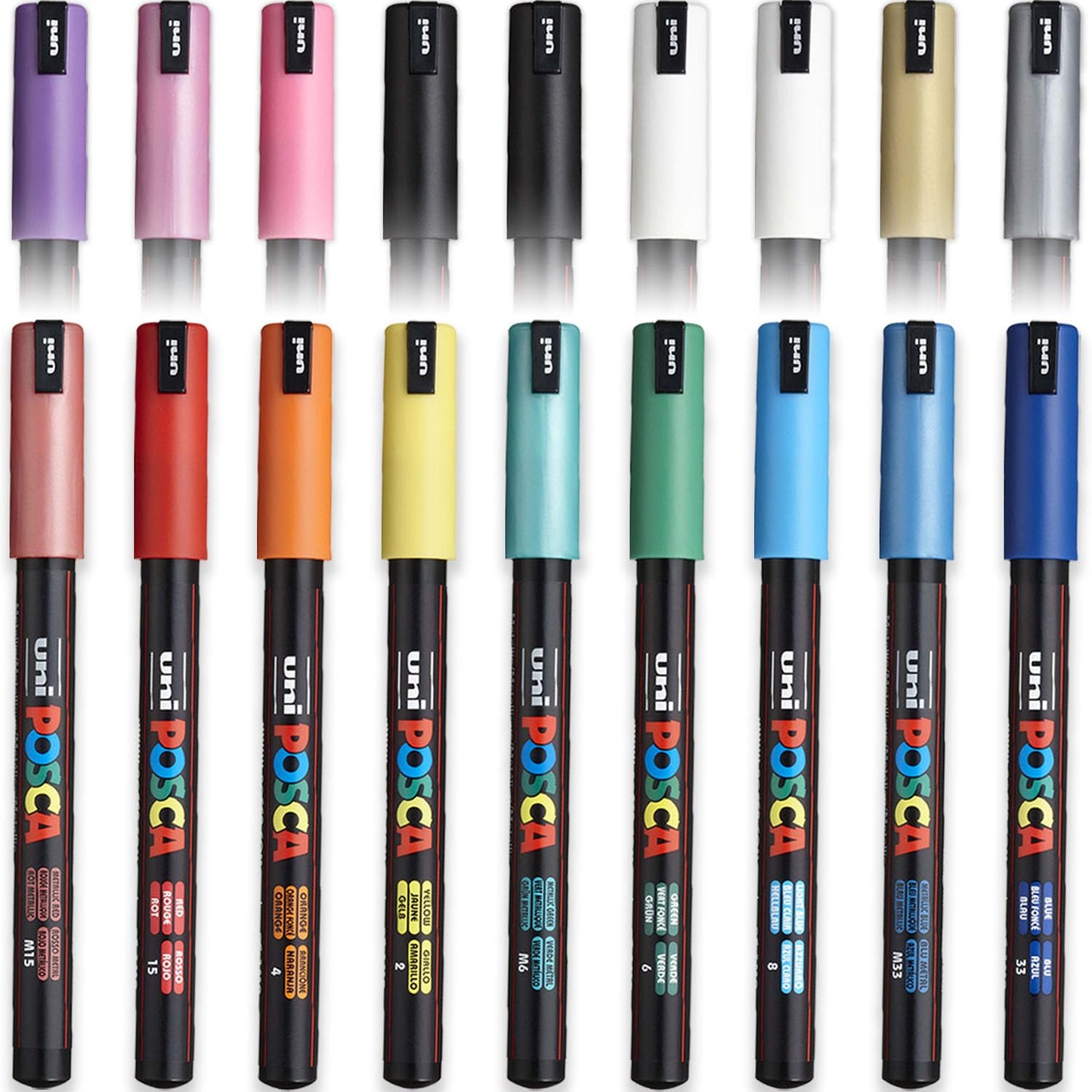 Posca PC-1MR Paint Marker Art Supplies Pens - 0.7mm Nib - Plastic Wallet of 18 with Extra Black and White