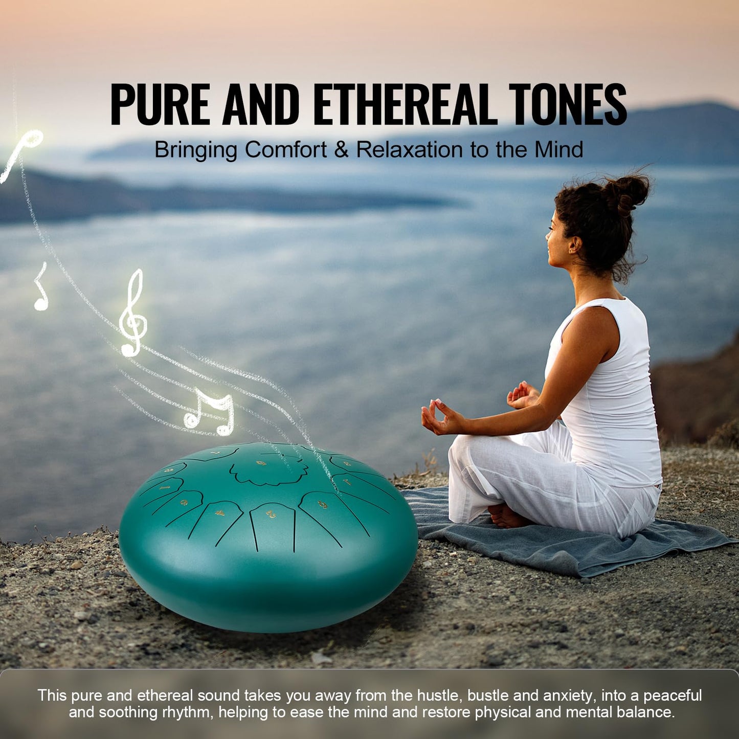 VEVOR Steel Tongue Drum, Steel Drum for Outside Garden, C Major Key, Tank Drum with 2 Mallets & Carry Bag, Hand Pan Drum Percussion Instrument for Musical Education Yoga (Green, 12 in & 13 Notes)
