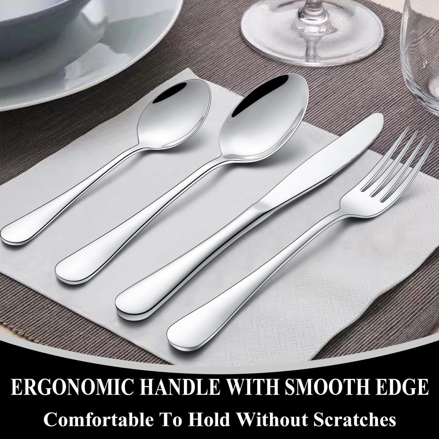 40 Piece Silverware Set, Wildone Stainless Steel Flatware Utensils Service for 8, Include Knives/Forks/Spoons, Mirror Polished, Dishwasher Safe