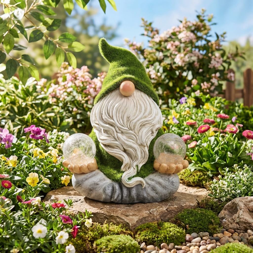 TERESA'S COLLECTIONS Garden Gnomes Decorations for Yard with Solar Lights, Yoga Gnome Resin Flocked Zen Garden Sculptures & Statues for Outdoor Front Porch Patio Santa Decor, Ideal Gifts, 8"