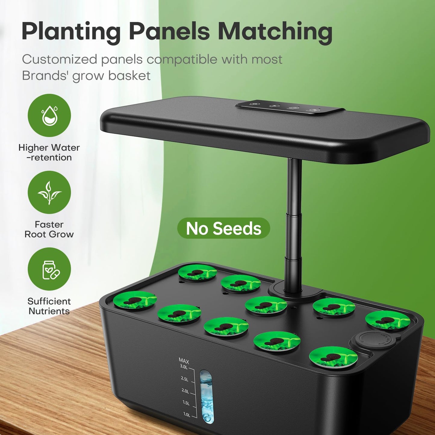 10 Pods Indoor Garden Hydroponic Growing System: Plant Germination Kit Aeroponic Vegetable Growth Lamp Countertop with LED Grow Light - Hydrophonic Planter Grower