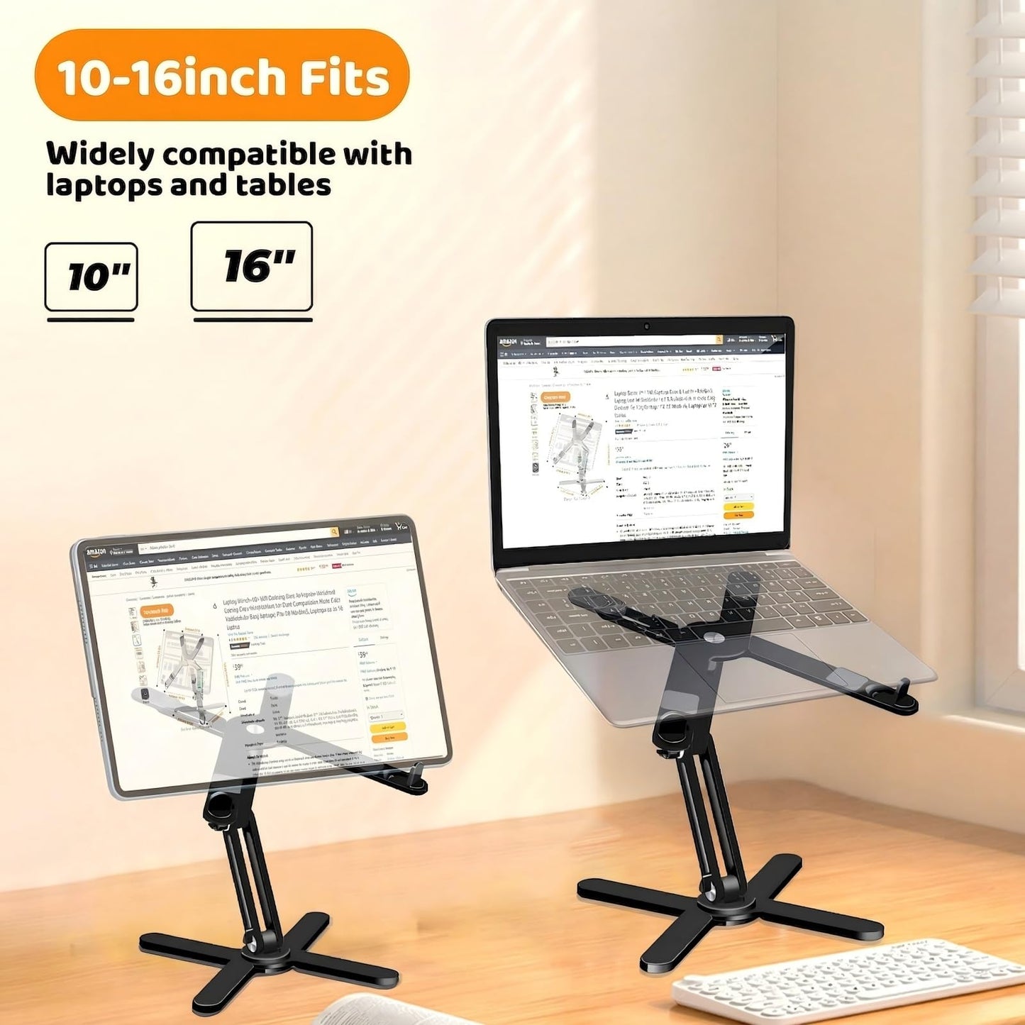 Moallia Laptop Stand with 360 Rotating Base, Computer Notebook Laptop Riser Metal Holder for Desk Collaborative Work, Fully Foldable for Easy Storage, Fits All MacBook, Laptops up to 16 inches, Black