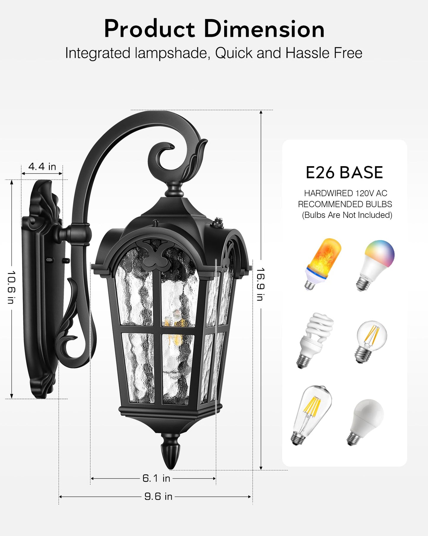 VIANIS Outside Lights for House, Dawn to Dusk Light Fixture, Black Classic Wall Lantern Fixture with Water Ripple Glass, 100% Aluminum Outdoor Sconce Lights Wall Mount, Coach Light for Garage Porch