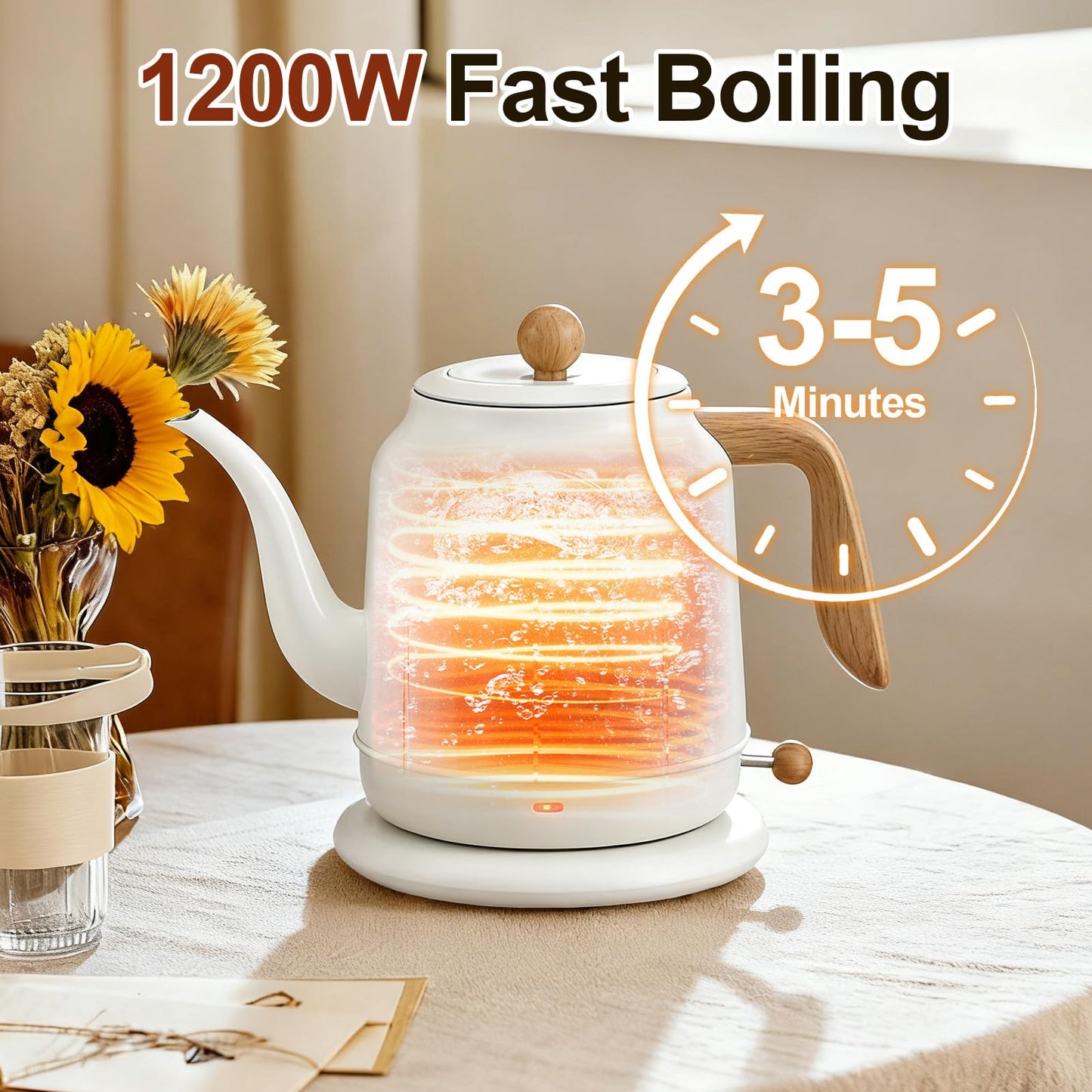 1.2L Electric Kettle, Gooseneck Kettle,Tea Pot with thermometer, Teapot Water Boiler Gooseneck Electric Kettles for Coffee & Tea