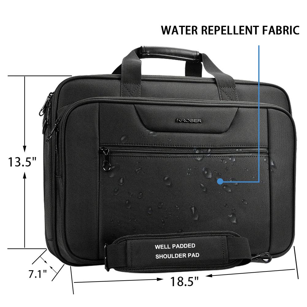KROSER Laptop Bag XXL Laptop Briefcase Fits Up to 18 Inch Laptop Water-Repellent Gaming Computer Bag Shoulder Bag Expandable Capacity for Travel/Business/School/Men-Black