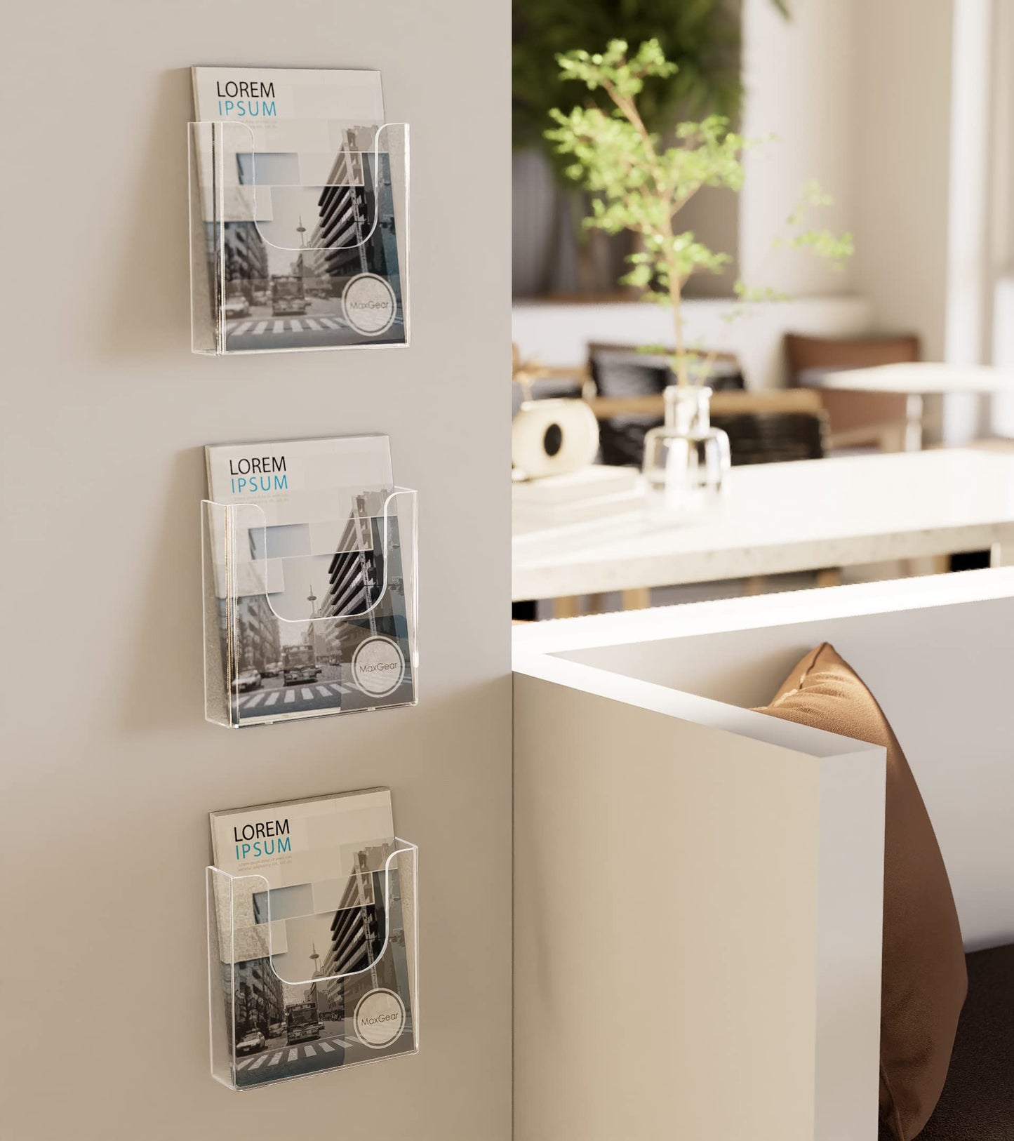 MaxGear Brochure Holder 6x9 Inch Acrylic Wall Mount Pamphlet & Flyer Holder, Clear Plastic Organizer for Handouts and Marketing Literature, 6 Pack