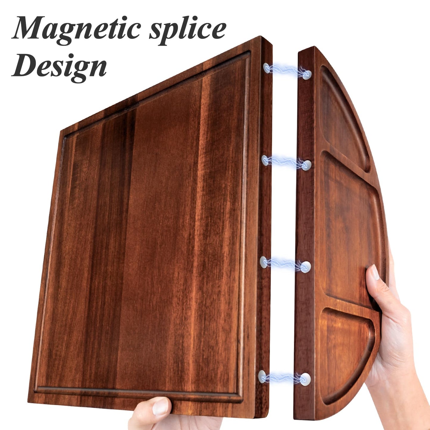 NiHome Magnetic Acacia Wood Charcuterie Board Large 26”x13” Cheese Board Splice Serving Boards for Entertaining, Beautiful Personized Christmas Wooden Square Semicircular Charcuterie Board Set