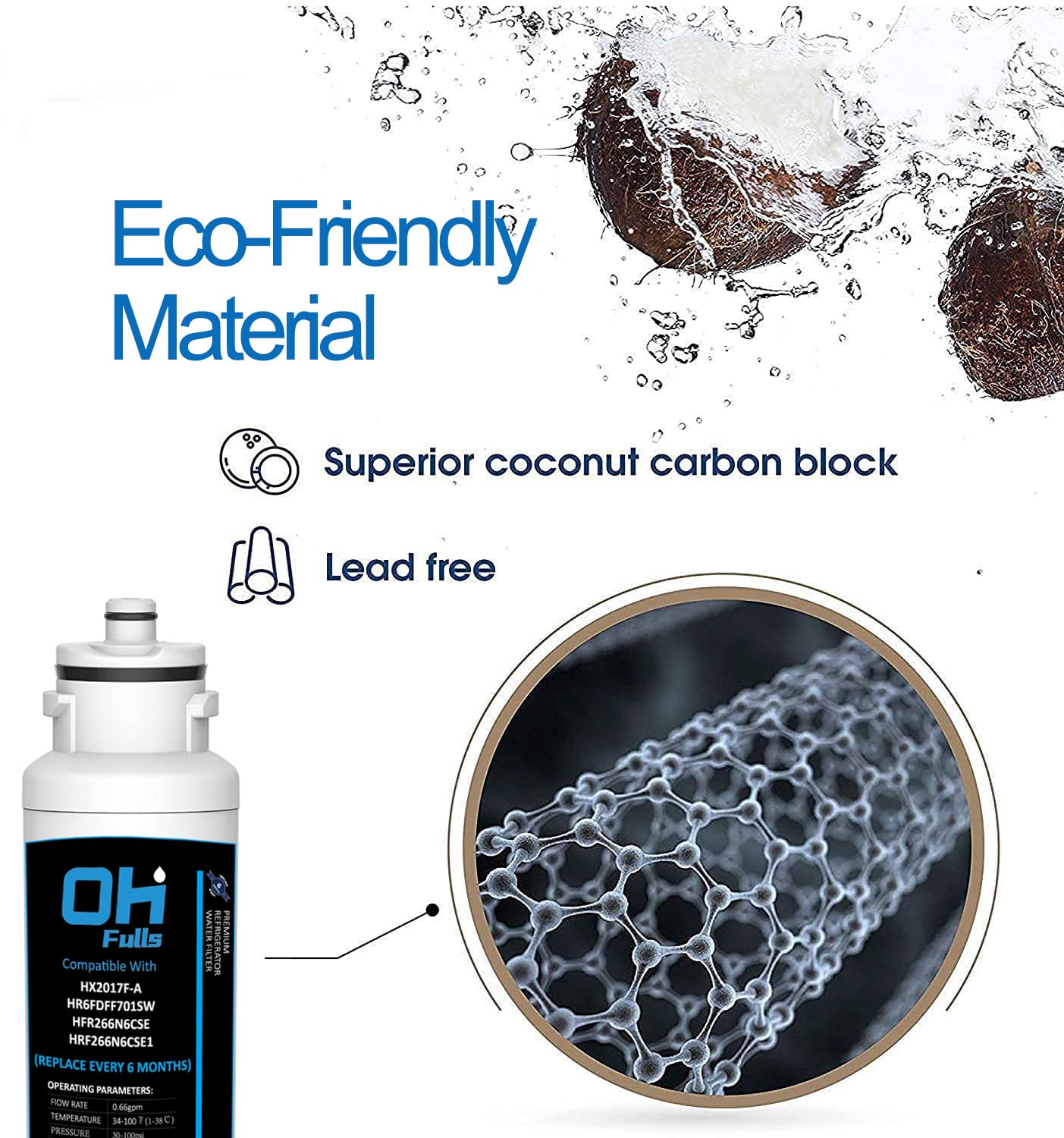 OHFULLS Water Filter HX2017F-A Replacement, Compatible with Hisense HX2017F-A, HX2017FR-A Water Filter Cartridge, 2 Filters Included