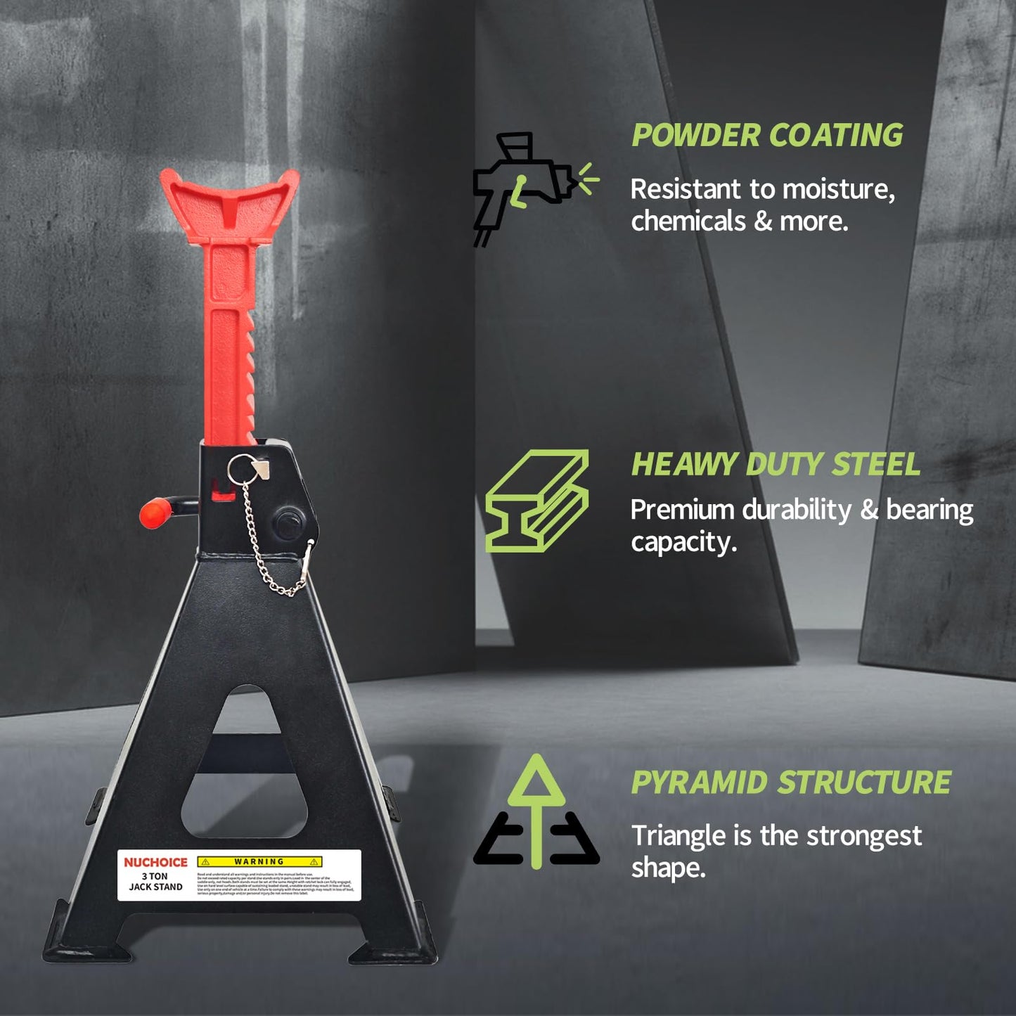NUCHOICE 3 Ton Jack Stands with Double Locking Pins, Heavy Duty 6,600 lbs Capacity, Pair for Lifting SUVs, Pickup Trucks, Cars, UTVs/ATVs
