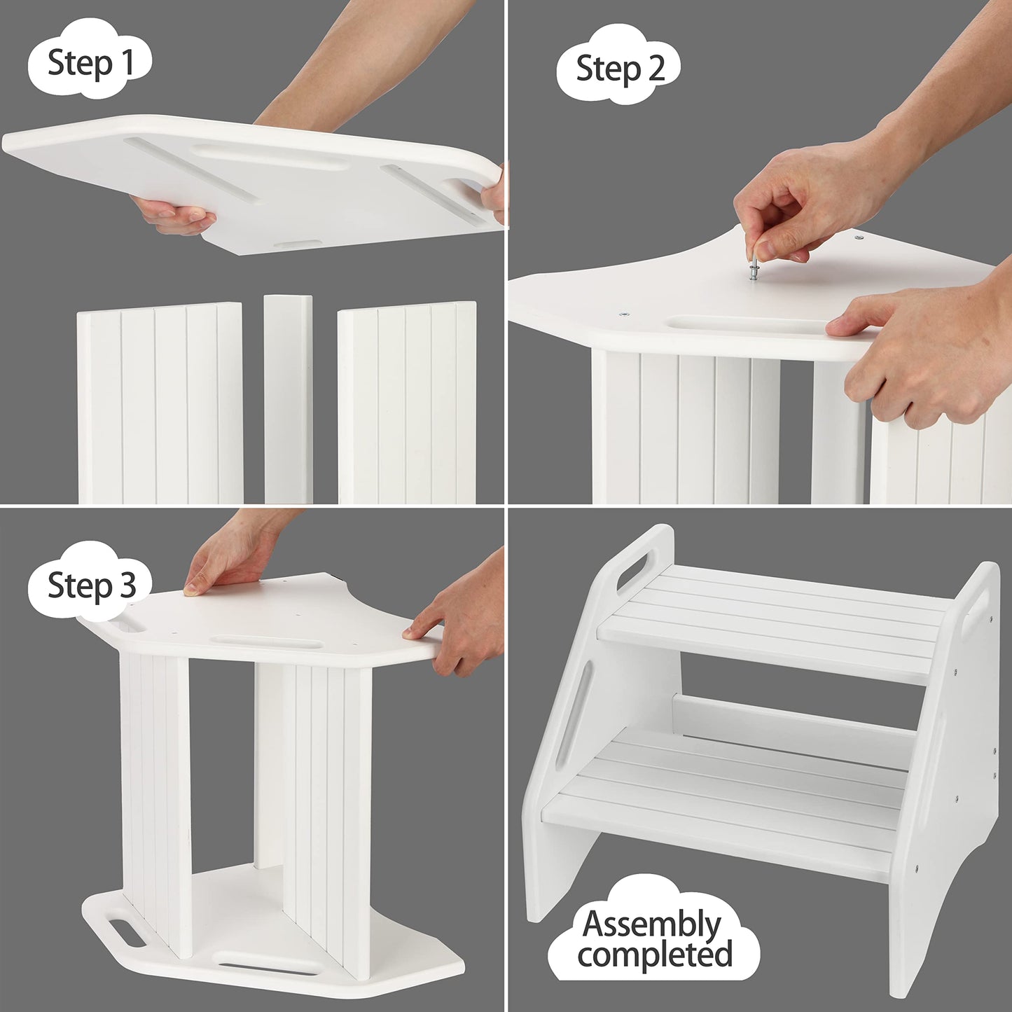 AMBIRD Wooden Step Stool Two Step Stool with Non Slip Safety Pads and Handles, Bamboo Step Stool for Bathroom Bedroom Kitchen Double Step Stool