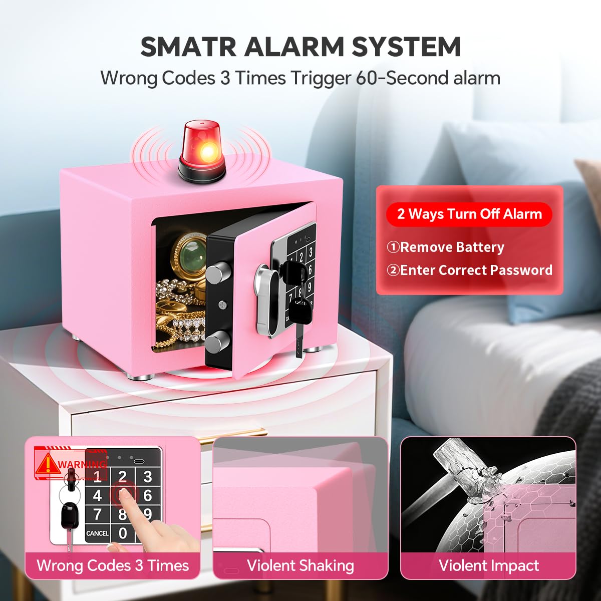 Small Home Safe, 6.7”D x 9”W x 6.7”H, Electronic Keypad Lock Security Box for Cash, Jewelry, Passport, Hidden Safe for Closet, College Dorm Room, Pink