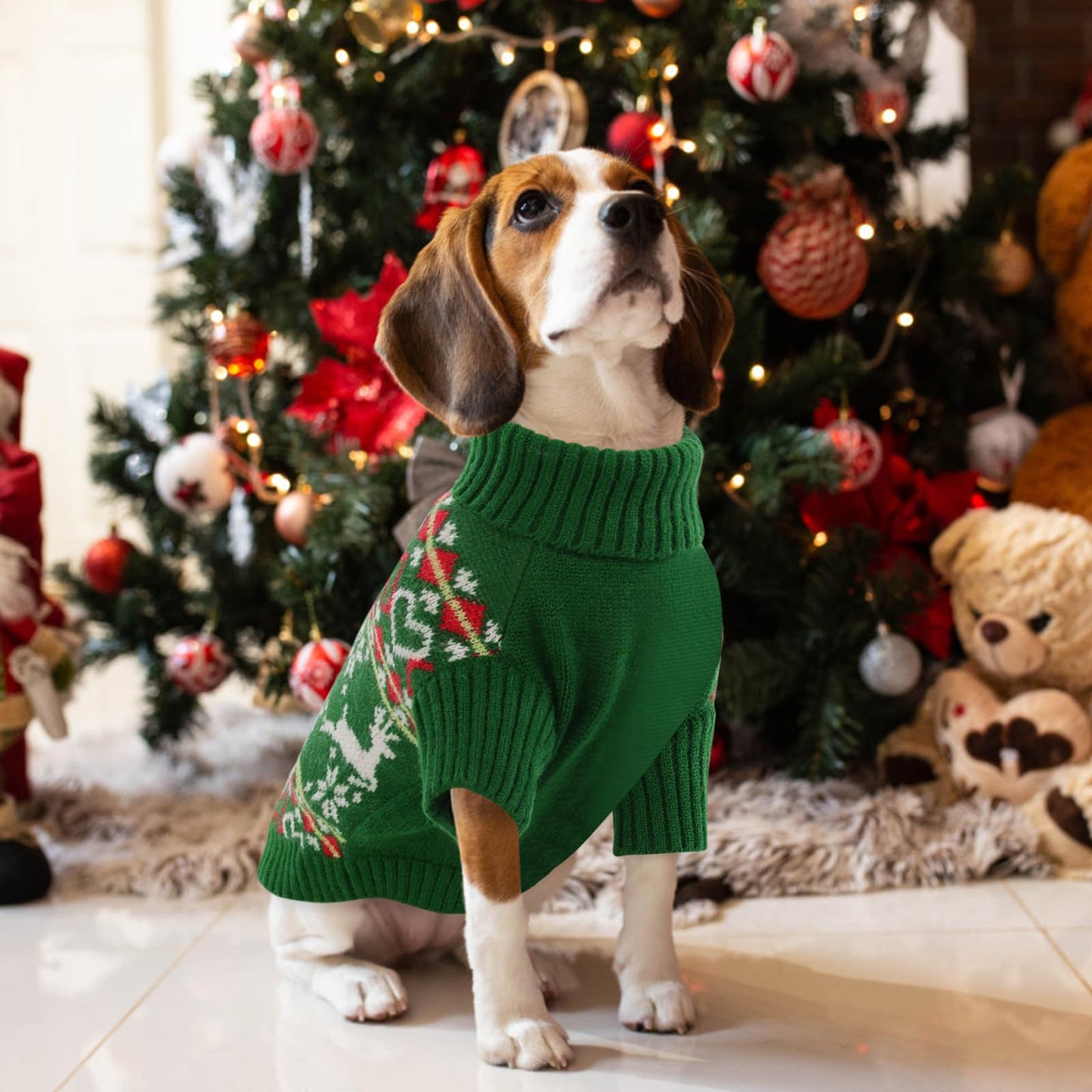 Queenmore Dog Christmas Sweater,Turtleneck Knitted Pullover Xmas Dog Clothes Sweatshirt,Pet Christmas Outfit, Warm Doggy Sweaters for Small Dogs Boy Girl S