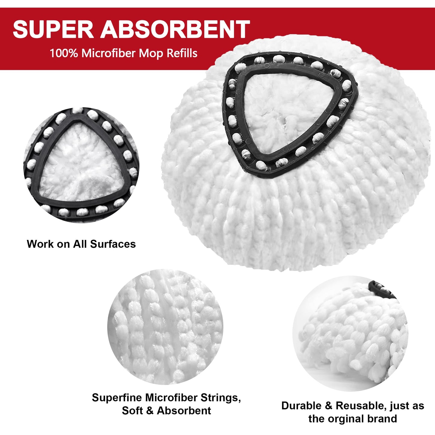 12 Pack Mop Replacement Heads for Vileda Mop Replace Head EasyWrin Spin Mop Heads Replacements, Microfiber Spin Mop Refills, Easy Cleaning Mop Head Replacement