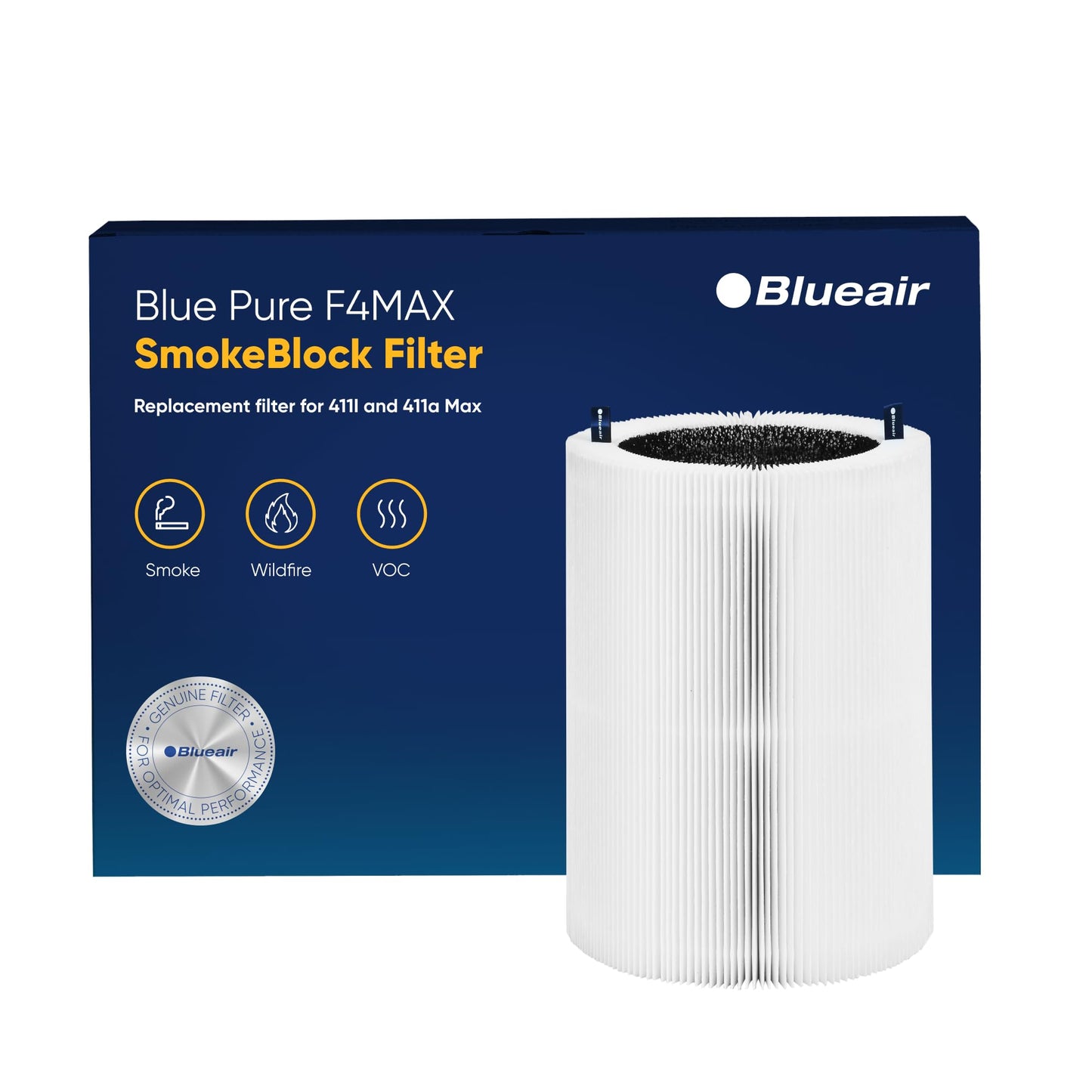 BLUEAIR Blue Pure 411i Max SmokeBlock Genuine Replacement Filter, Extra Carbon Captures 99.99% of Wildfire Smoke, fits Blue Pure 411i Max Air Purifier