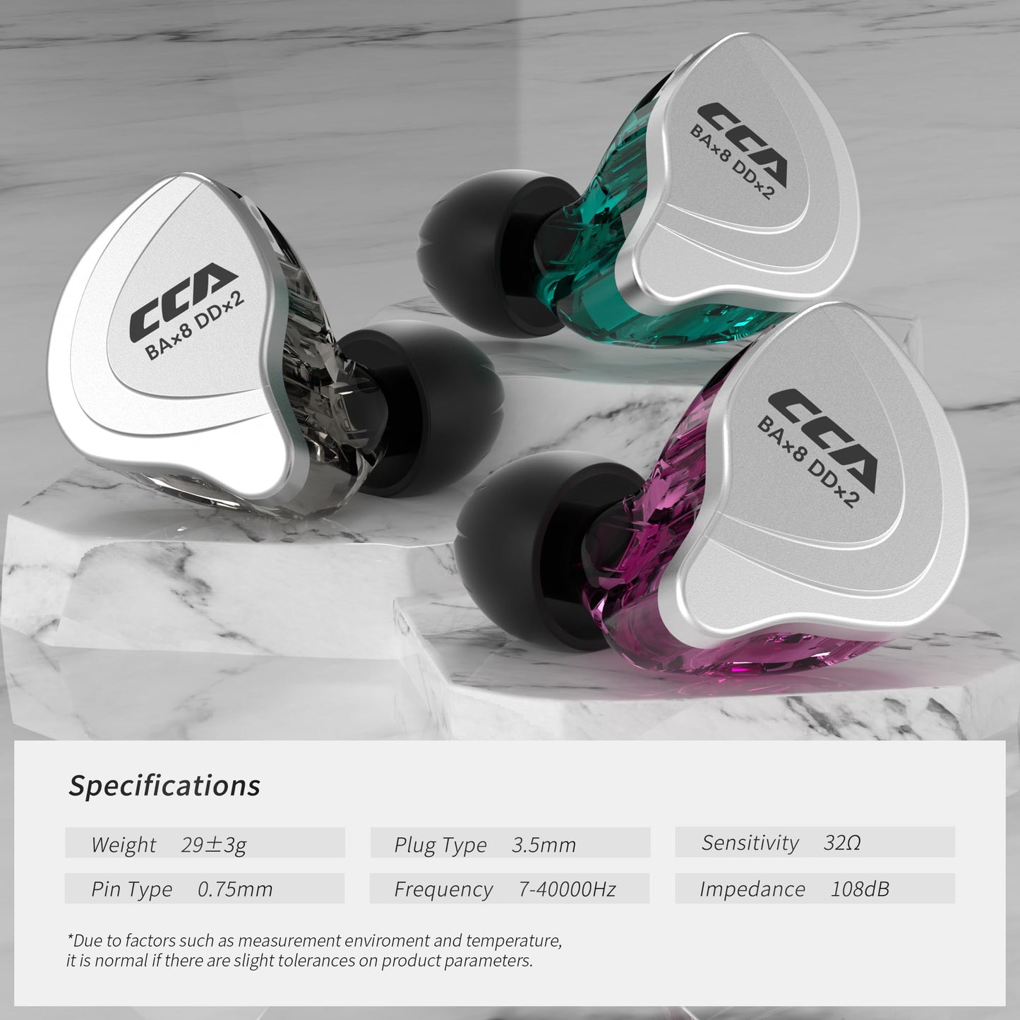 CCA C10 in Ear Monitor Headphone 10 Hybrid Drivers Wired Earbud 4BA 1DD HiFi IEM Earphones Stereo Noise Isolating Earphone with Detachable Cable for Musicians Singers Audiophiles (Black, Without Mic)