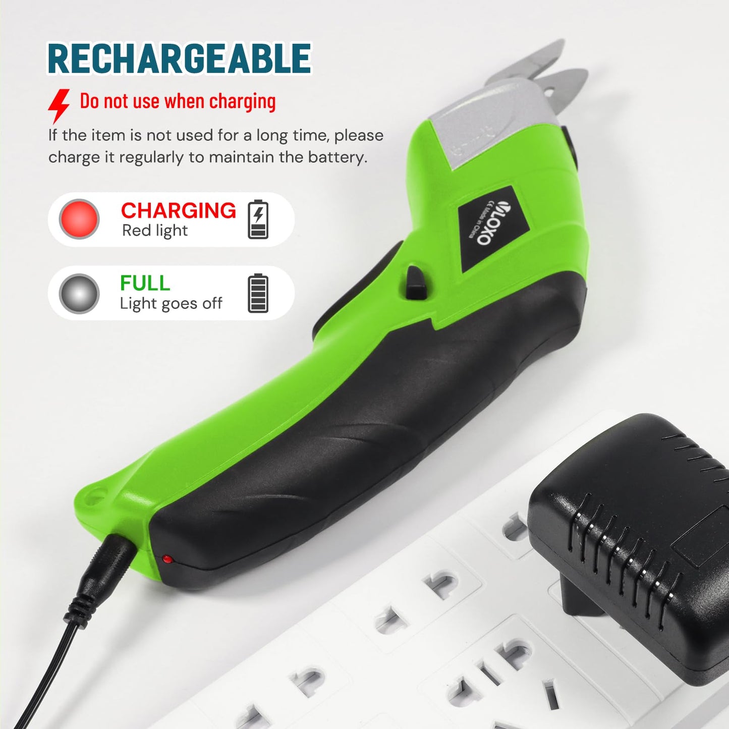 Cordless Electric Scissors, VLOXO Cardboard Cutter Electric Fabric Scissors with Replace Blade Rechargeable Powerful Fabric Cutter for Crafts Leather Carboard Carpet Plastic Felt with Case Green