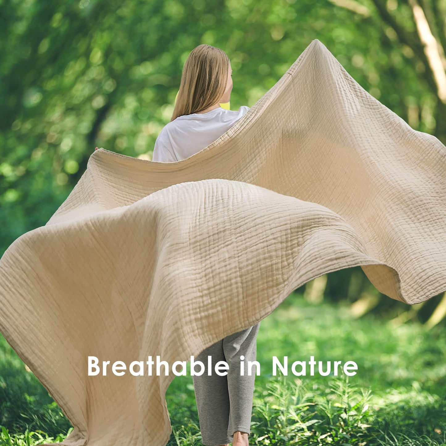 EMME Cotton Throw Blanket Gifts for Women 100% Muslin for Couch Breathable Gauze All Season Soft and Lightweight Pre-Washed（Throw XL 50"x71"）