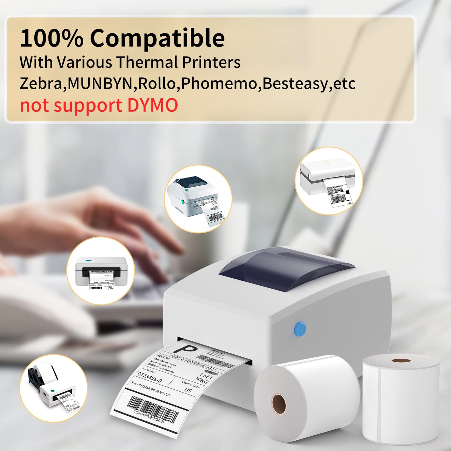 BESTEASY 4X6 Direct Thermal Labels, 4 Rolls of 450 Thermal Shipping Labels, Address Mailing Postage Label Compatible with Zebra 2844 Zp-450 Zp-500 Zp-505