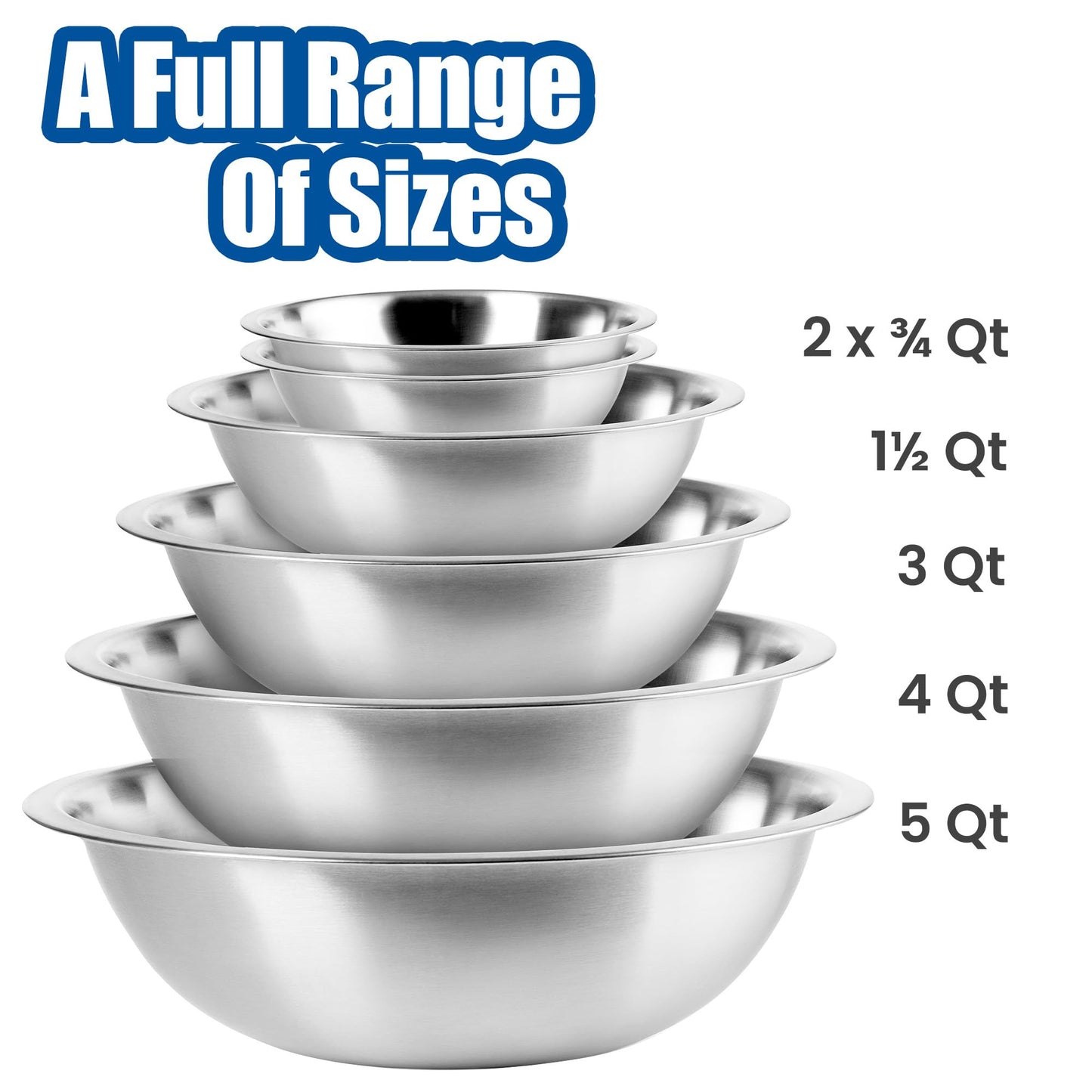 EHOMEA2Z Mixing Bowls Metal Stainless Steel,Kitchen Nesting Bowls for Space Saving Storage Gadgets, Baking, Cooking, Breader Bowl, Polished Mirror